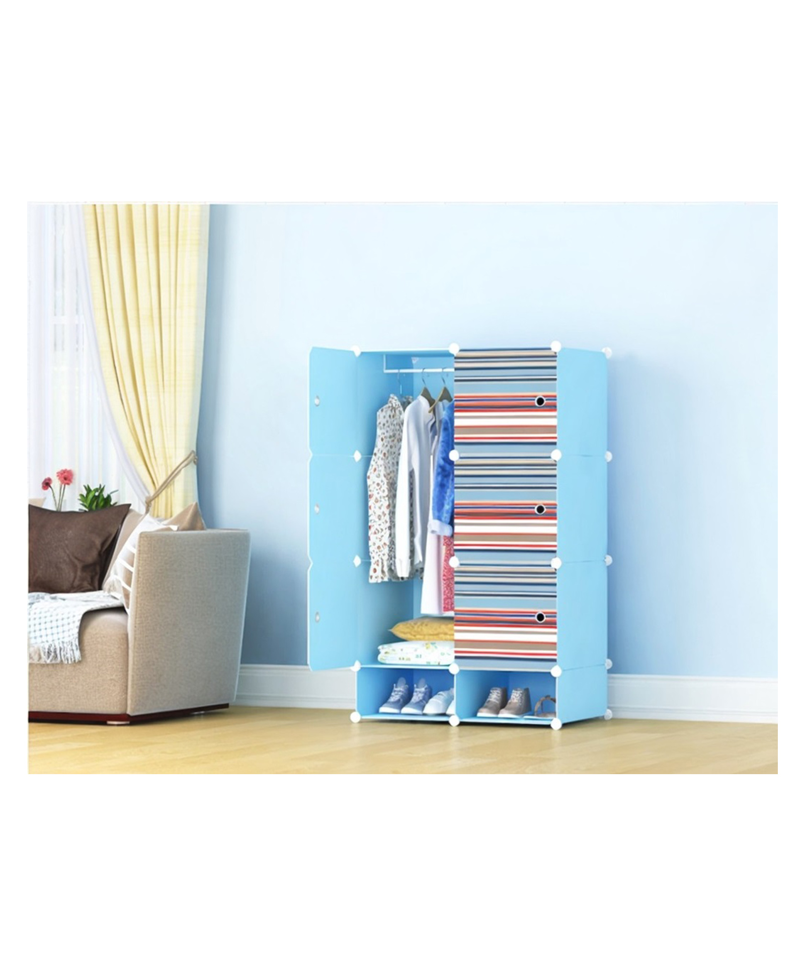 Butterthief Printed Collapsible Wardrobe & shoerack, 8 door Almirah for Kids & Toddlers - Sky Blue-image-25