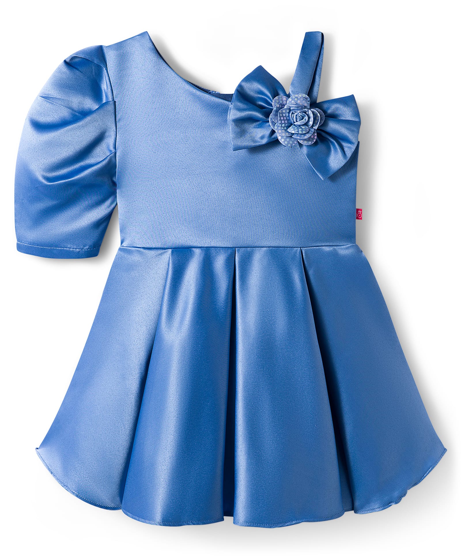 Tweetoons Woven Half Sleeves Solid Color Party Dress with Bow Applique - Light Blue-image-44