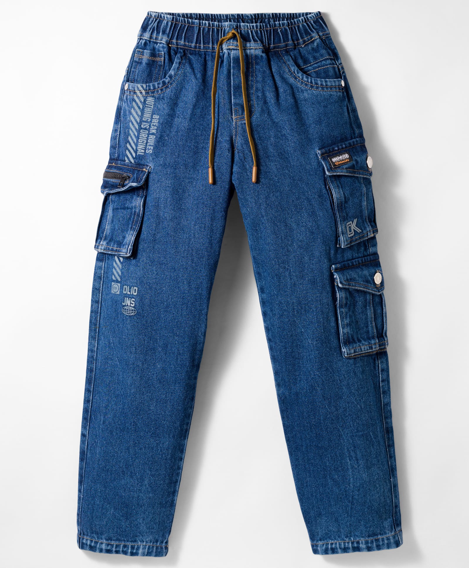 Olio Kids Woven Full Length Denim Jeans With Text Print - Navy Blue-image-31