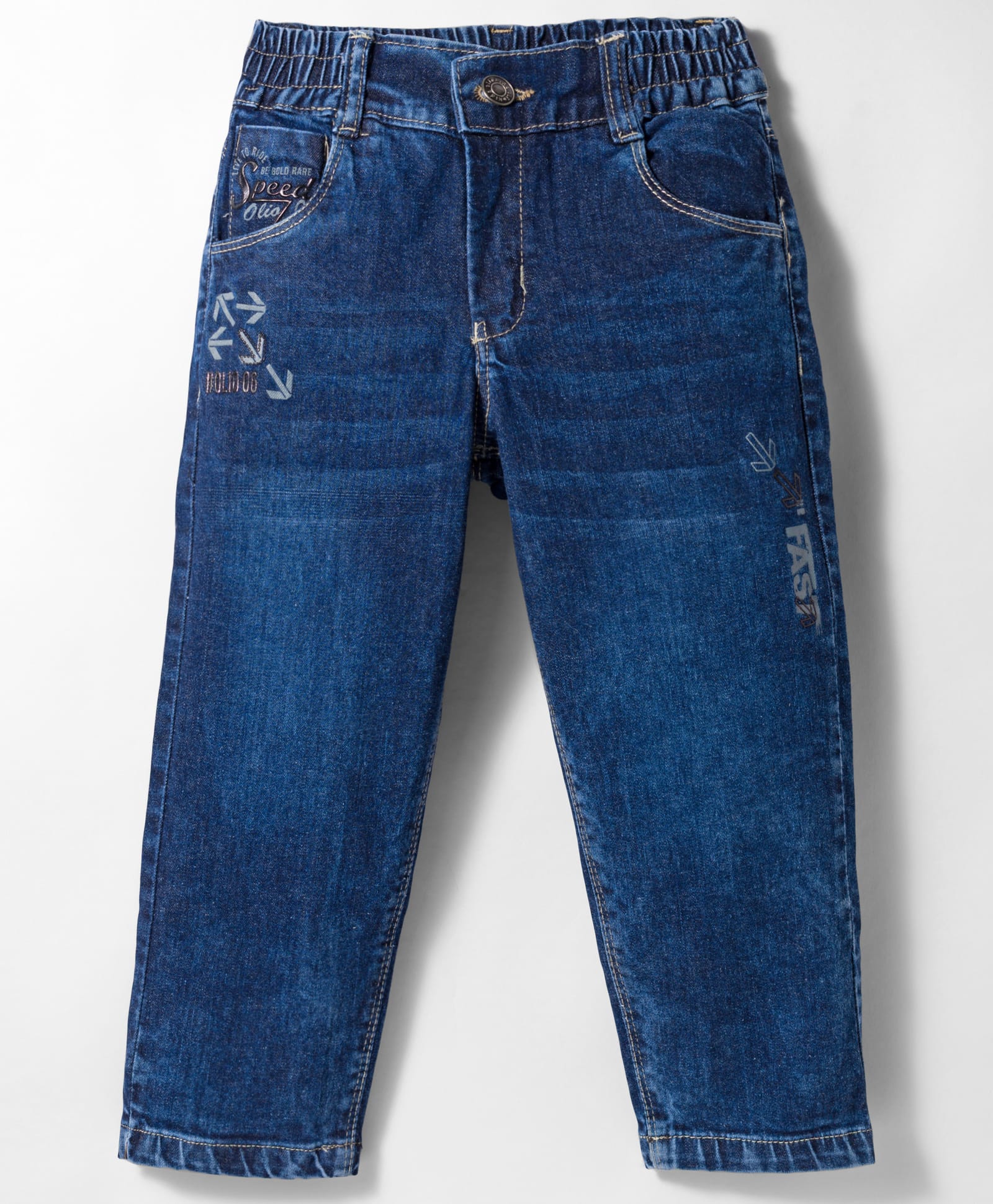 Olio Kids Woven Full Length Denim Jeans With Arrow Print - Navy Blue-picture-24