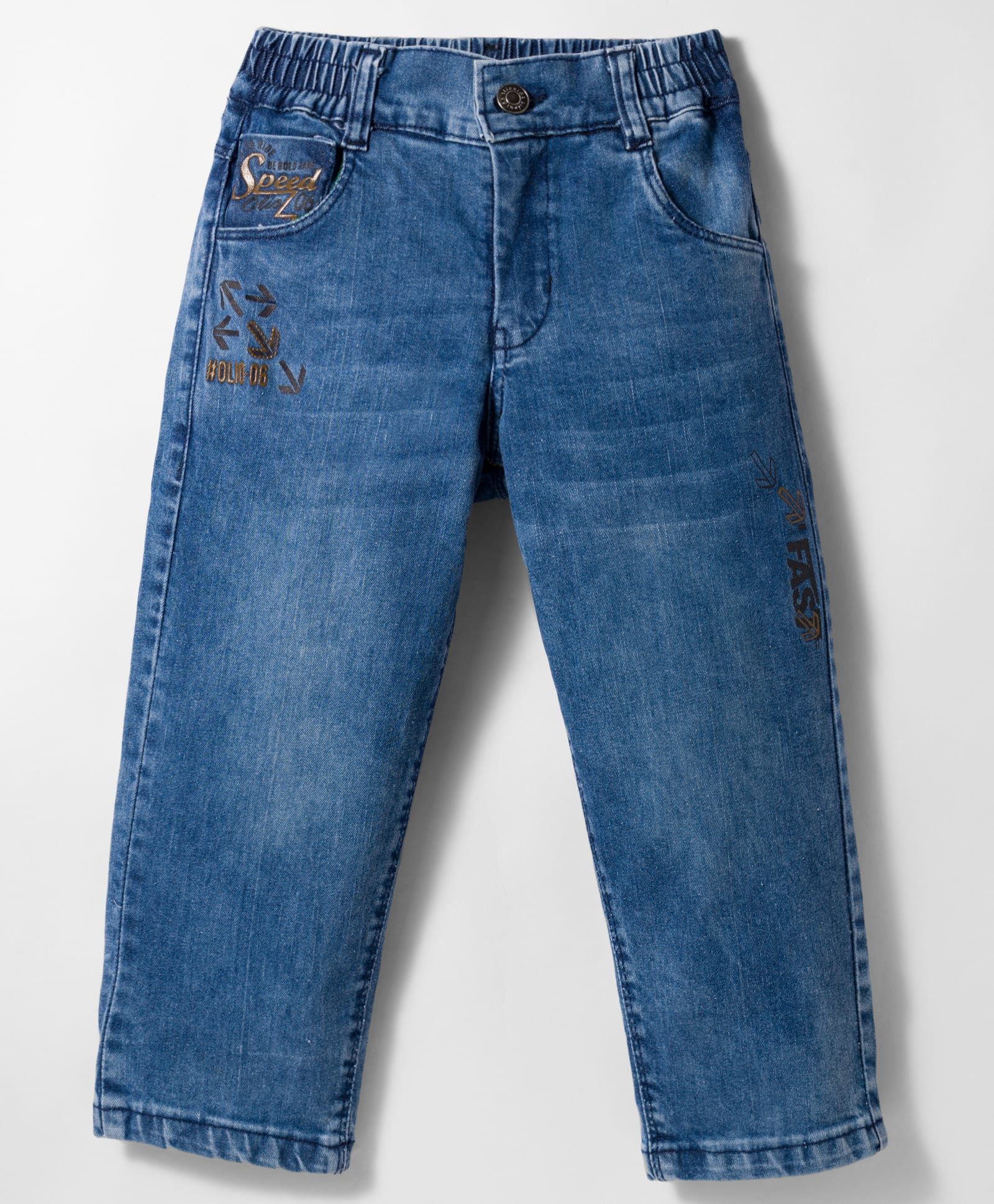 Olio Kids Woven Full Length Denim Jeans With Arrow Print - Light Blue-picture-23