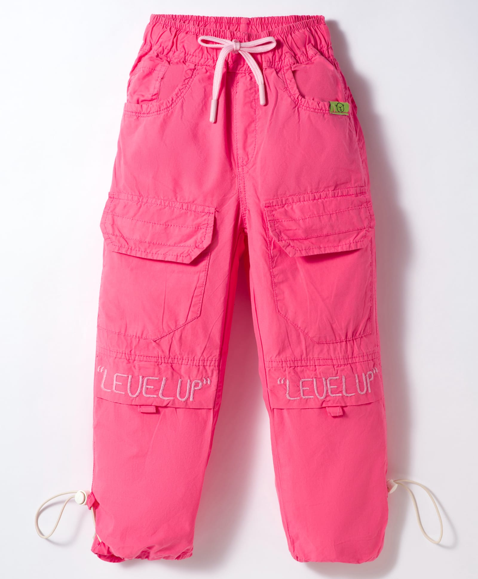 Olio Kids Cotton Woven Full Length Trouser with Text Embroidery - Fuchsia-picture-20