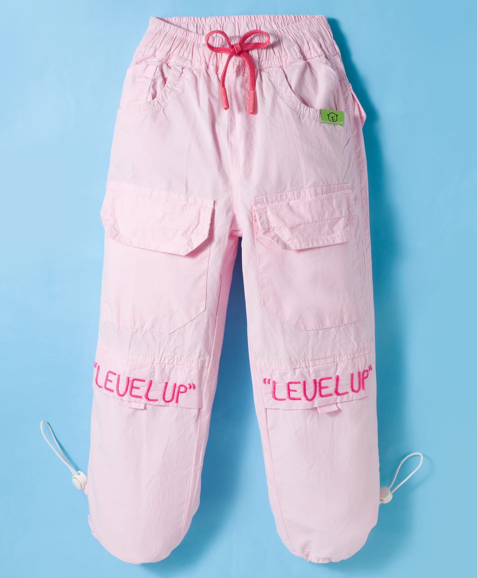 Olio Kids Cotton Woven Full Length Trouser with Text Embroidery - Pink-picture-17