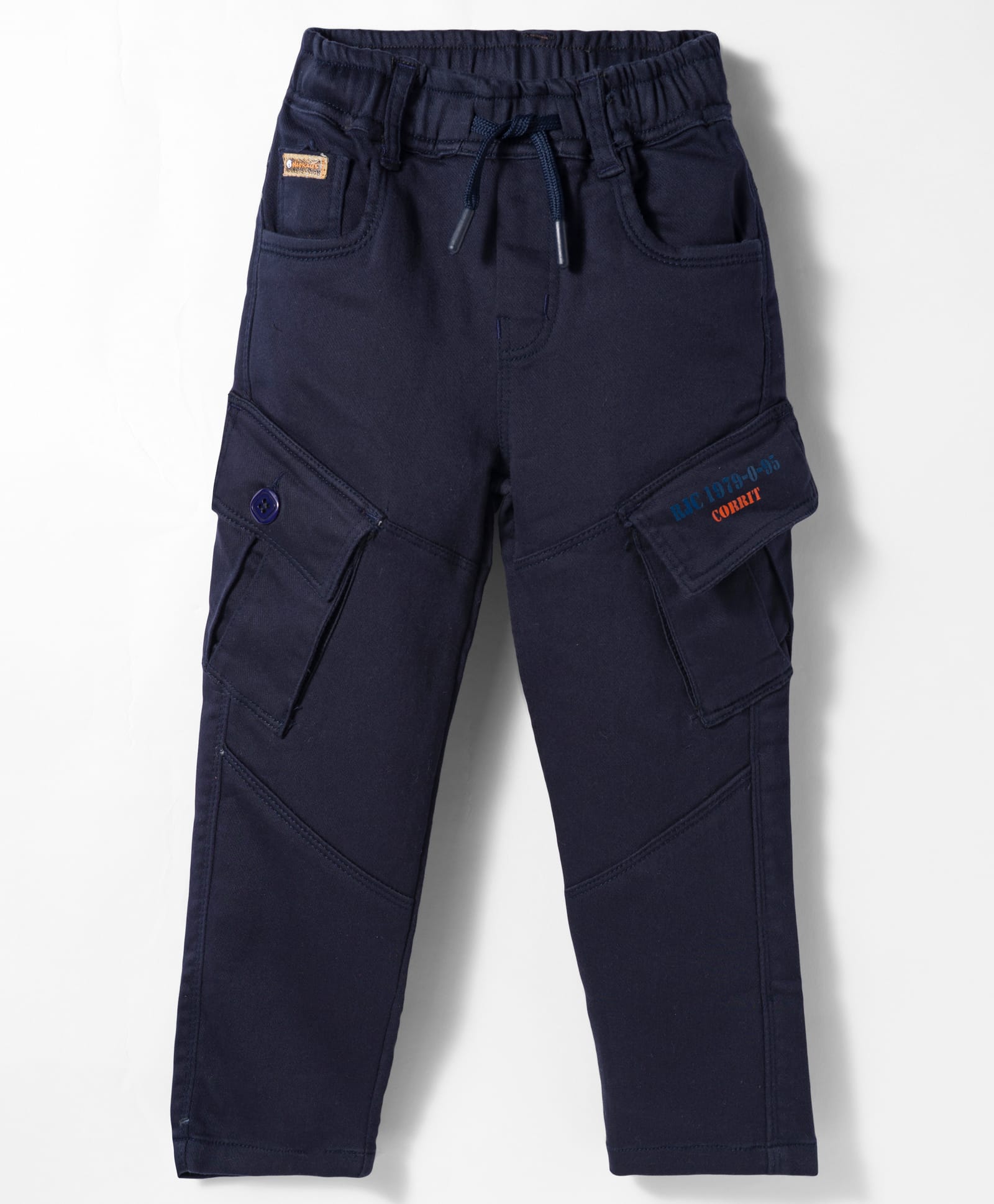 Olio Kids Cotton Woven Full Length Solid Color Trouser - Navy Blue-picture-10