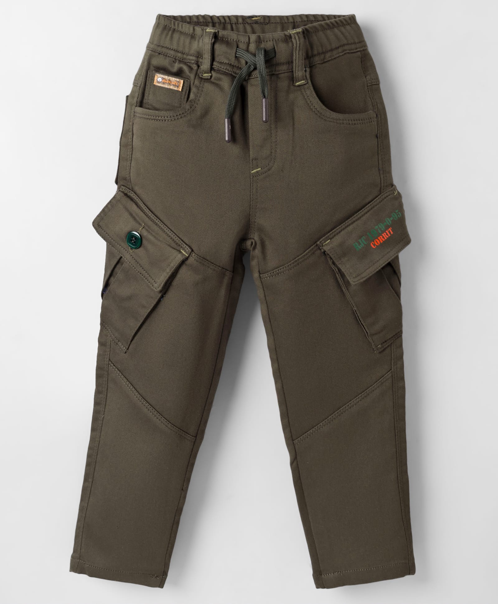 Olio Kids Cotton Woven Full Length Solid Color Trouser - Olive Green-picture-23