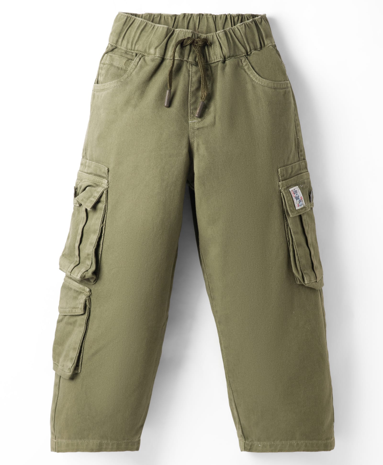 Olio Kids Cotton Woven Full Length Solid Color Trouser - Olive Green-picture-11