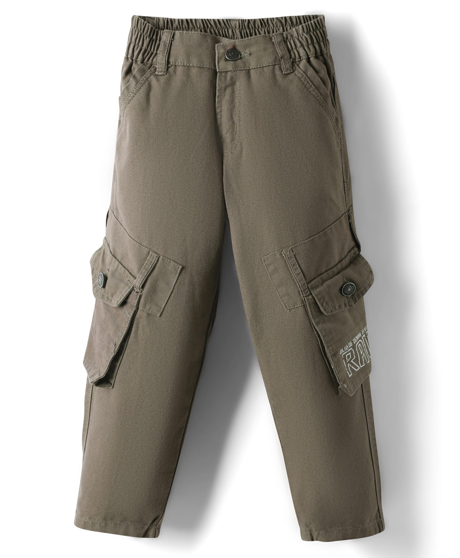 Olio Kids Cotton Woven Full Length Trouser With Text Print & Cargo Pockets - Olive Green-picture-34