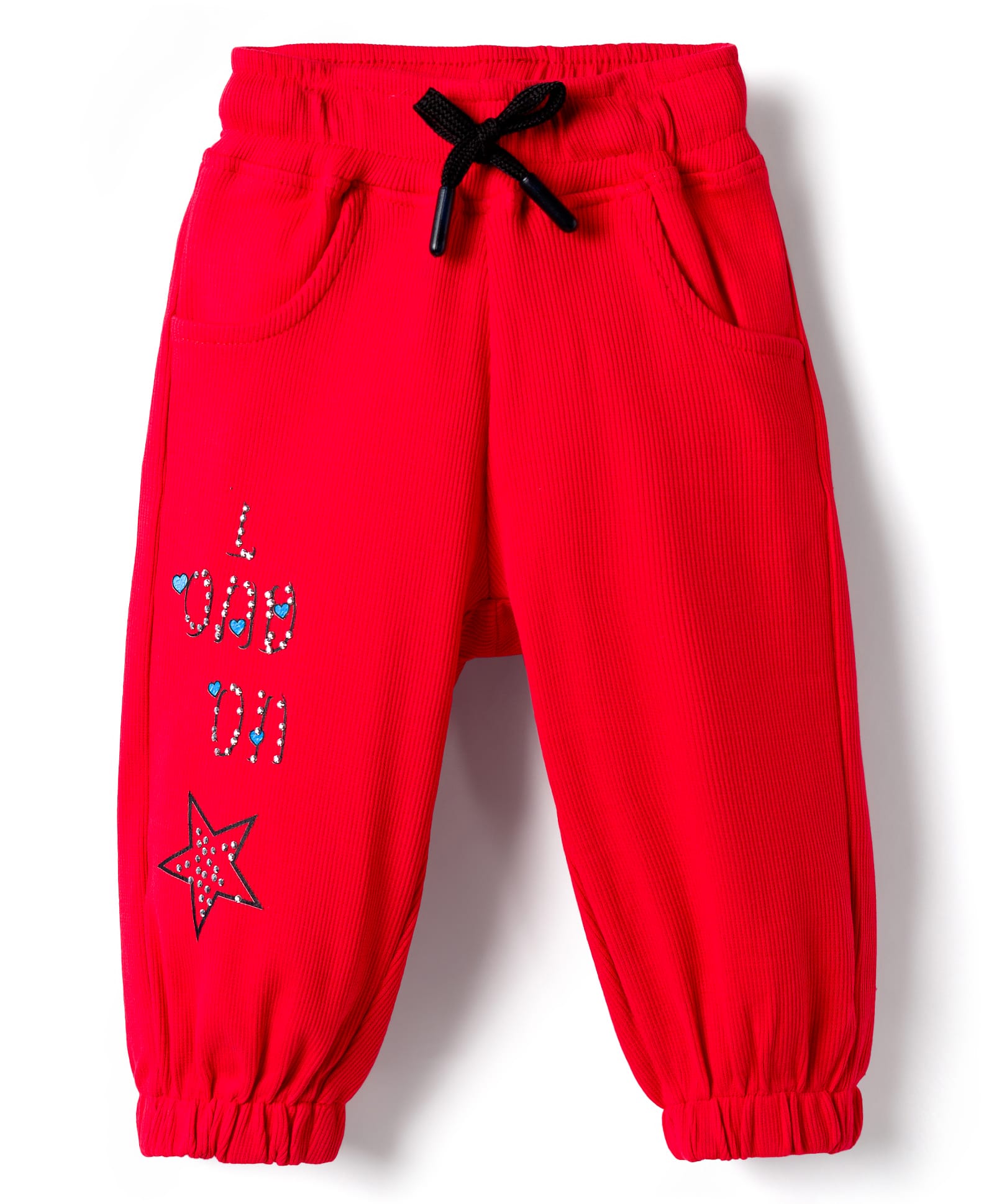 Olio Kids Knitted Full Length Lounge Pant With Text Print - Red-picture-3