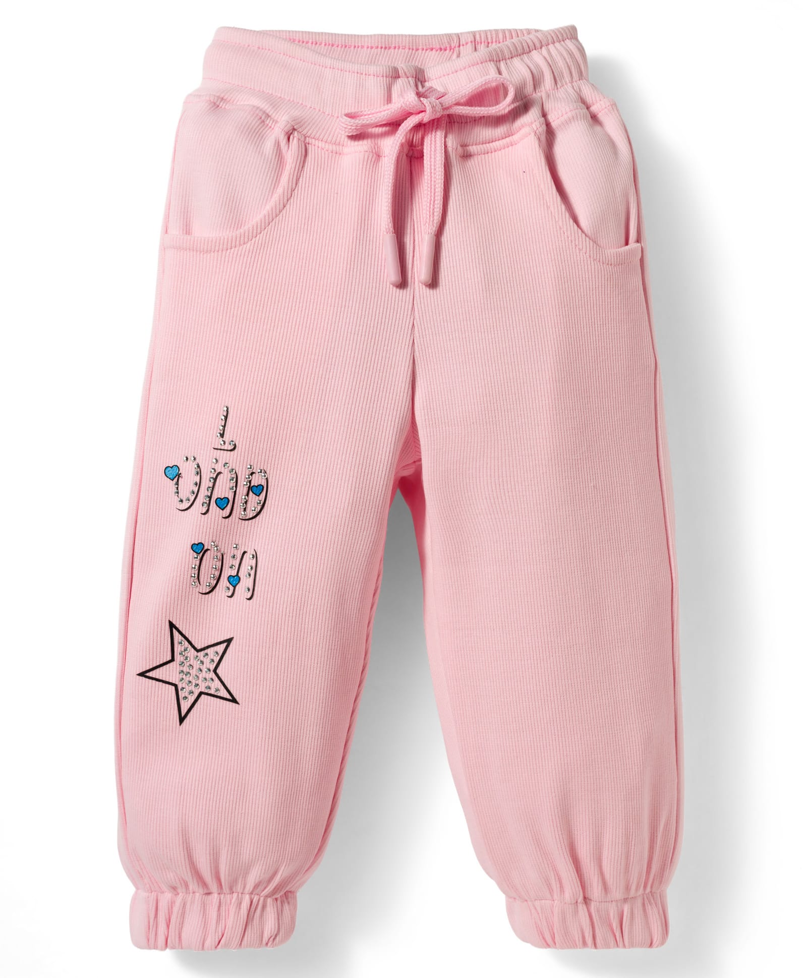 Olio Kids Knitted Full Length Lounge Pant With Text Print - Pink-image-29