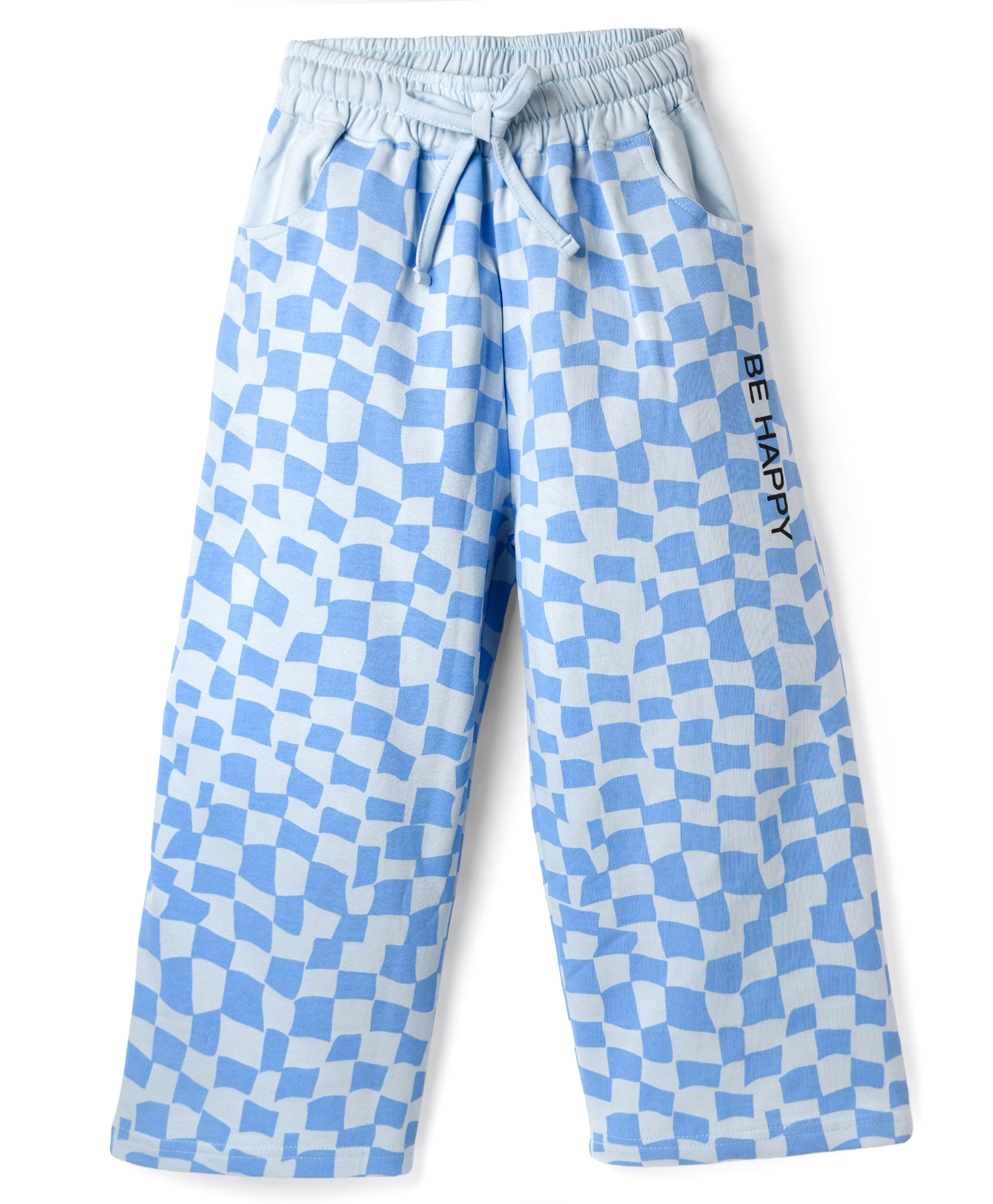 Olio Kids Knitted Full Length Lounge Pant with Checks - Light Blue-picture-25