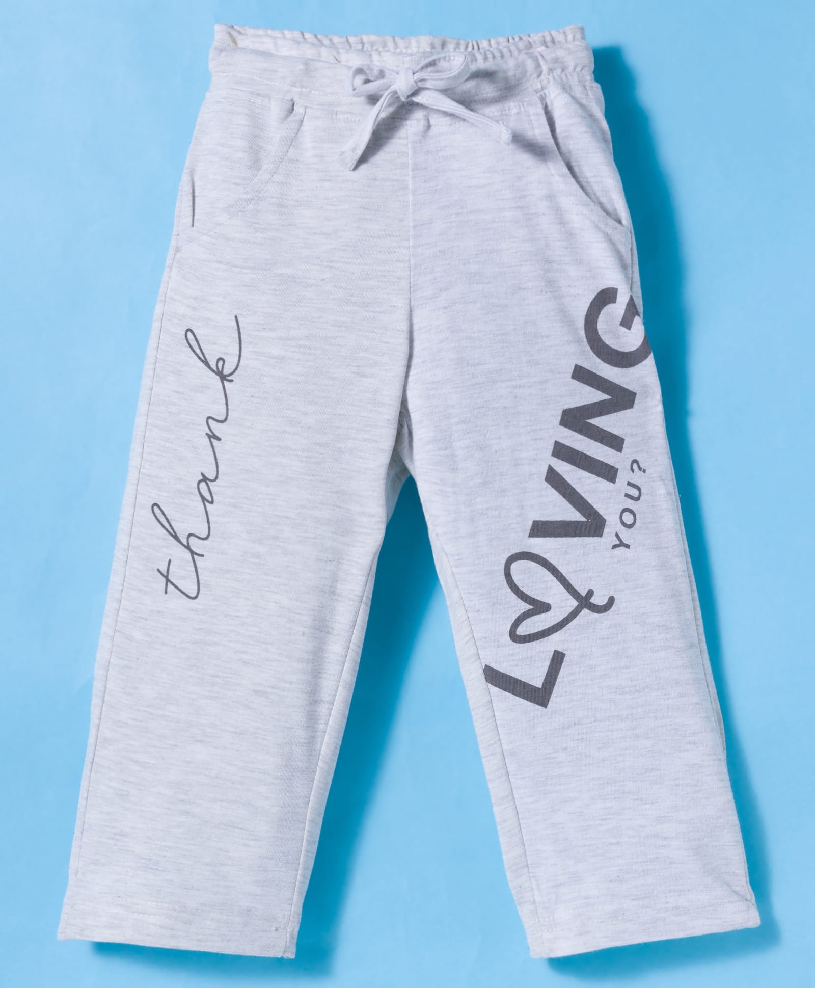 Olio Kids Knitted Full Length Flared Lounge Pant With Text Print - Grey-image-28