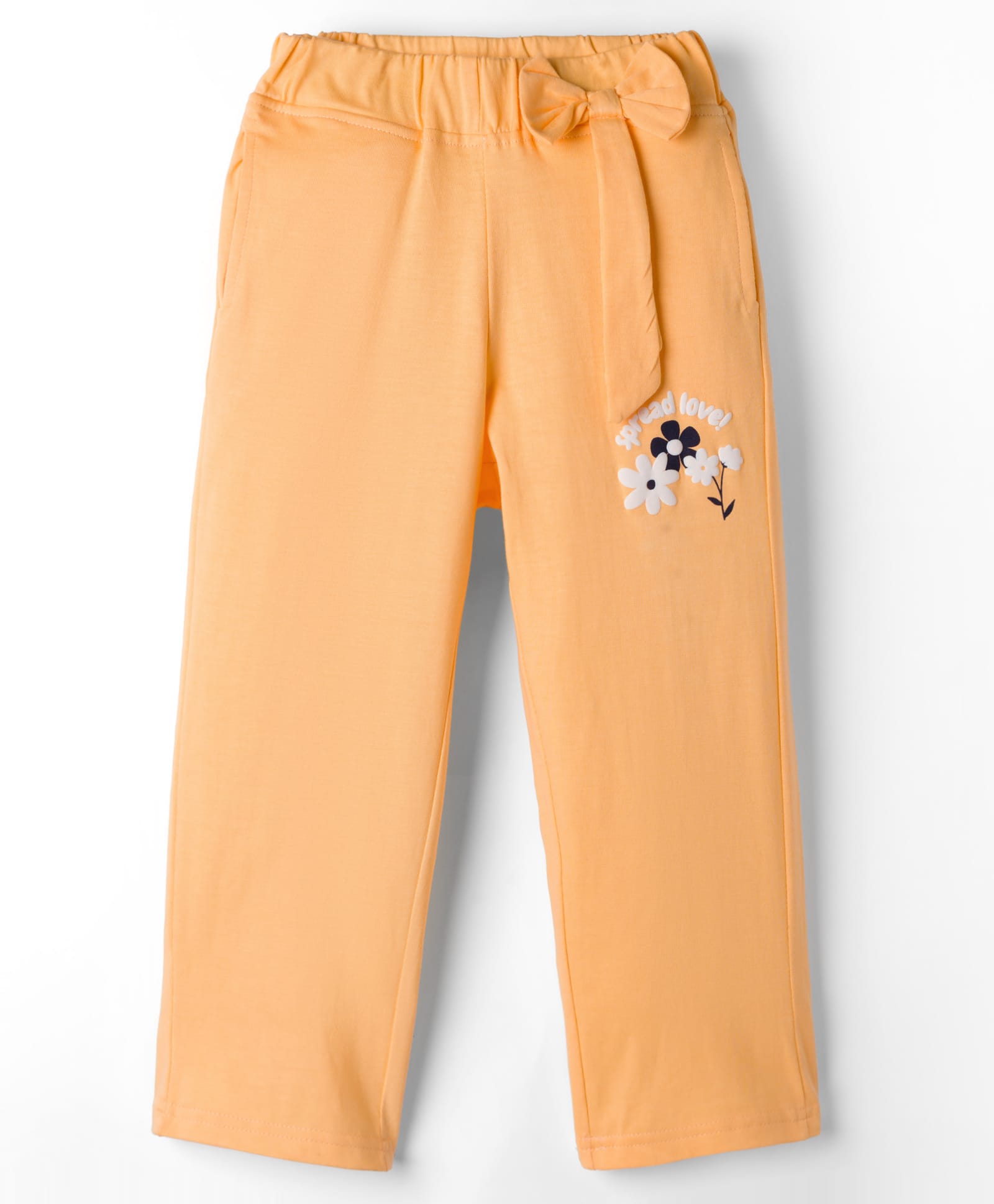 Olio Kids knitted Full Length Lounge Pant With Floral Print - Peach-picture-18