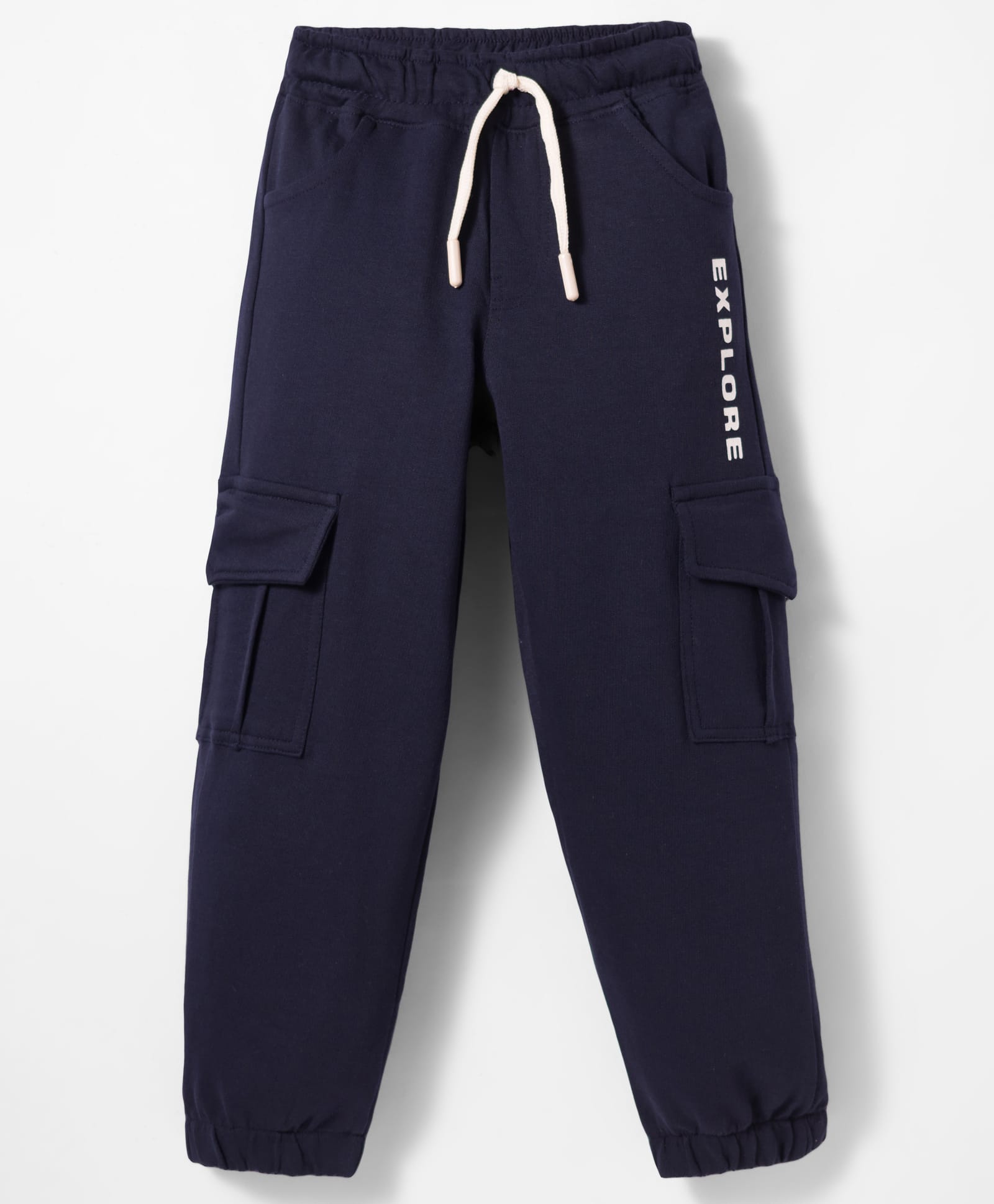 Olio Kids Knitted Full Length Lounge Pant with Text Print - Navy Blue-picture-14