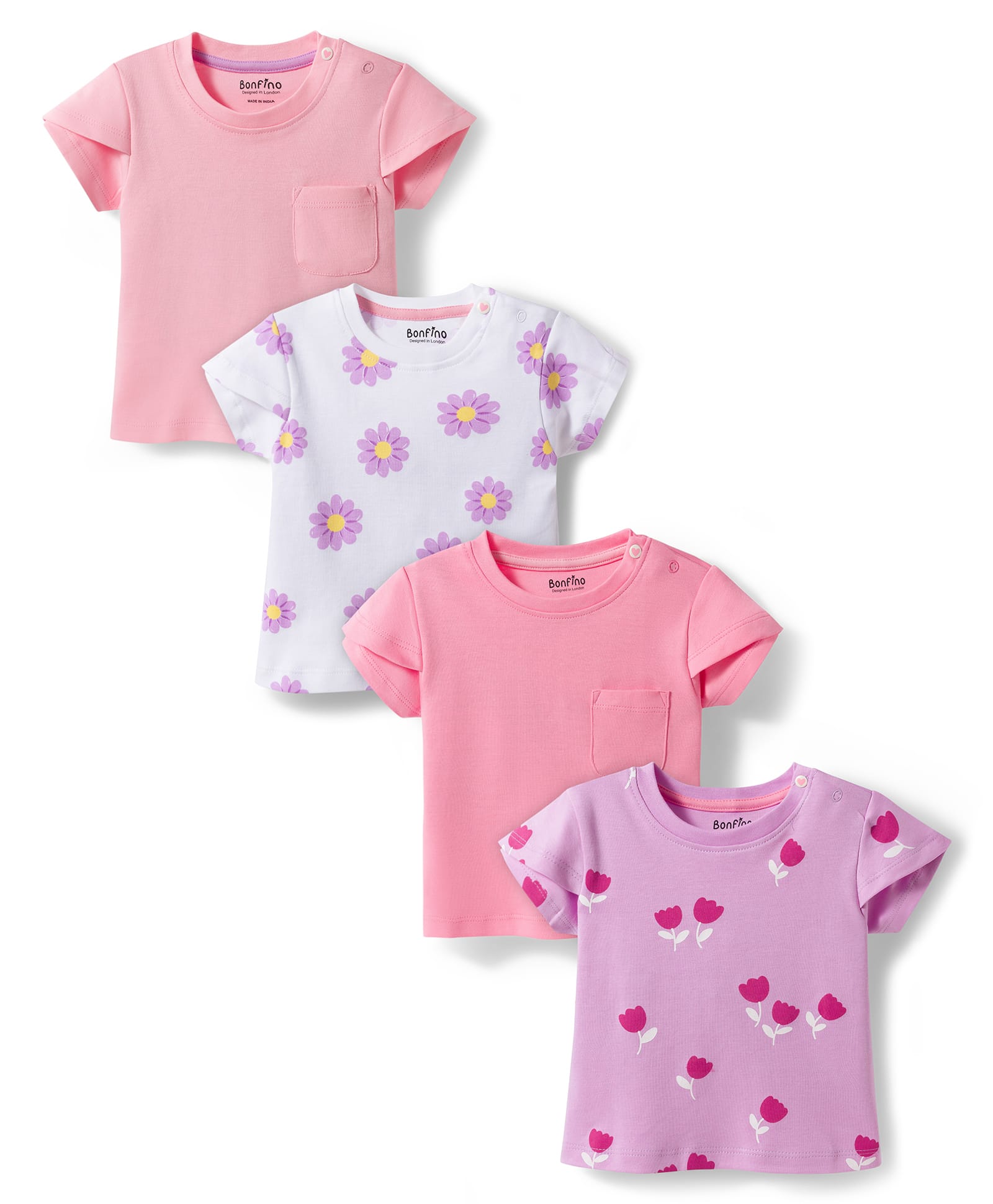 Bonfino 100% Cotton Knit Half Sleeves T-Shirt With Floral Print Pack Of 4 - Multicolour-picture-21