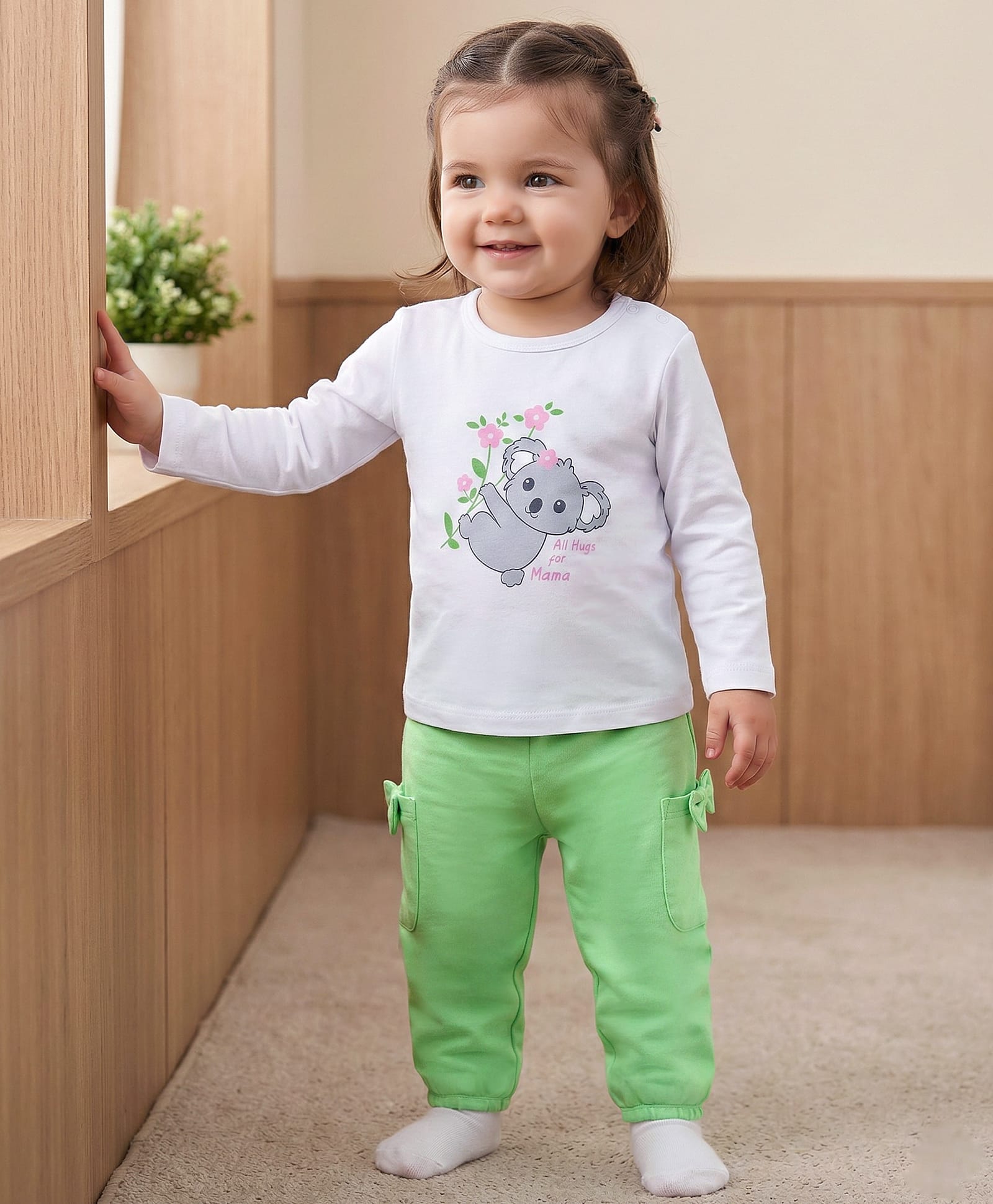 Babyoye Eco Conscious 100% Cotton Knit With Eco Jiva Finish Full Sleeves T-Shirt & Lounge Pant Set With Koala Print - Multicolor-picture-18