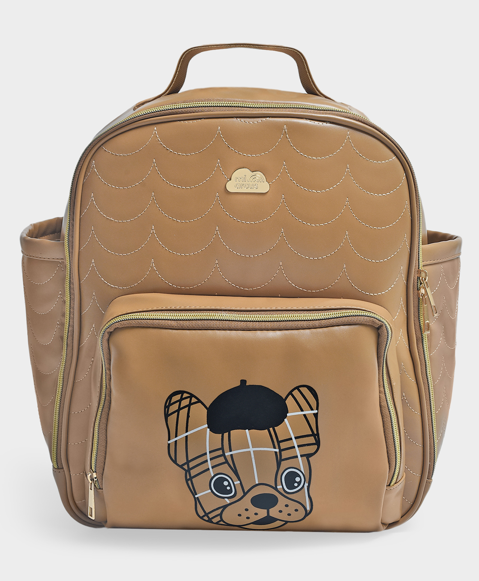 Mi Arcus Dog Face Print Design 100% Vegan Leather Maternity Diaper Bag with Zip Closure,Backpack, Includes Diaper Changing Sheet for Travel- Brown-image-11