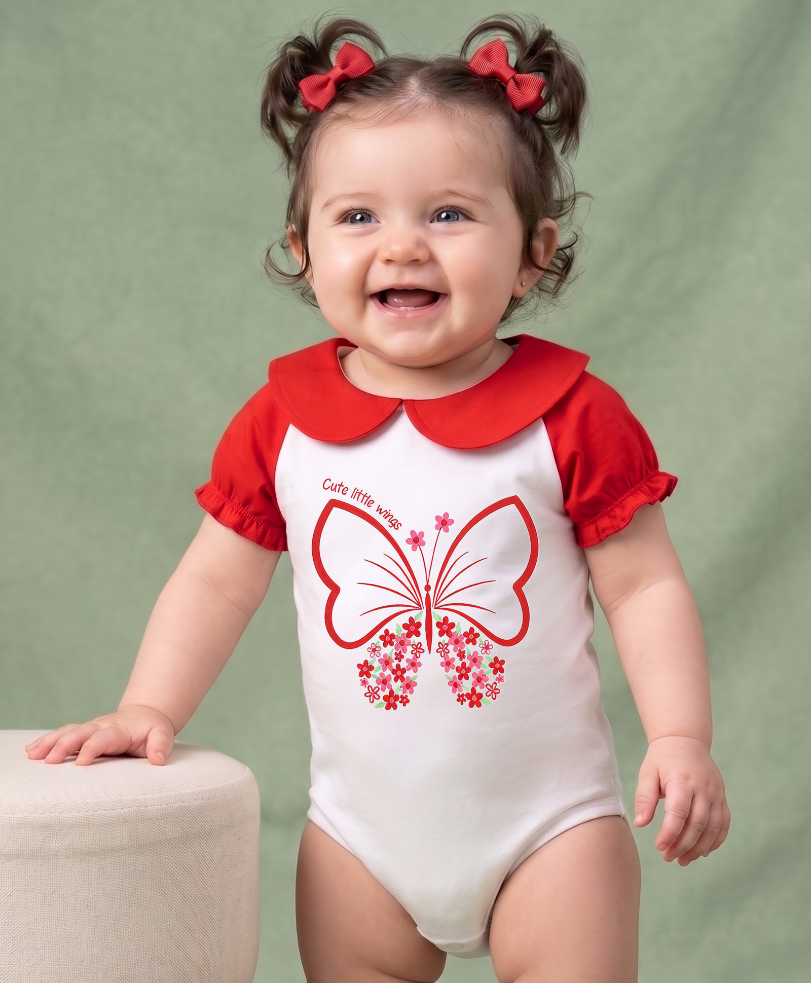Babyoye Eco Conscious 100% Cotton With Eco Jiva Finish Half Sleeves Floral & Butterfly Printed Onesie - Red-picture-27