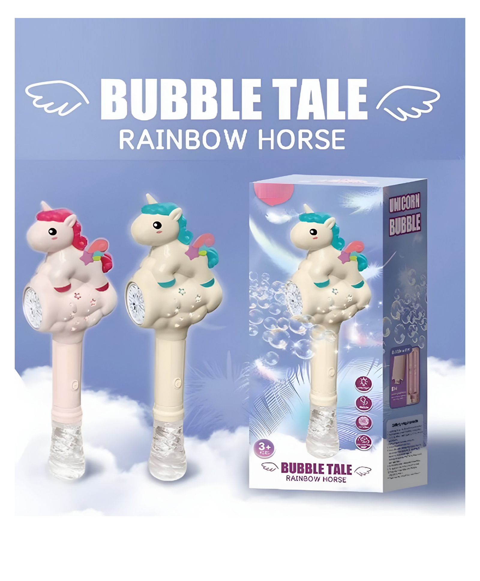 NEGOCIO Unicorn Bubble Wand Automatic Bubble Machine with LED Light & Music Outdoor Party Birthday Toys for Kids - PACK OF 1- COLOR MAY VARY-image-0