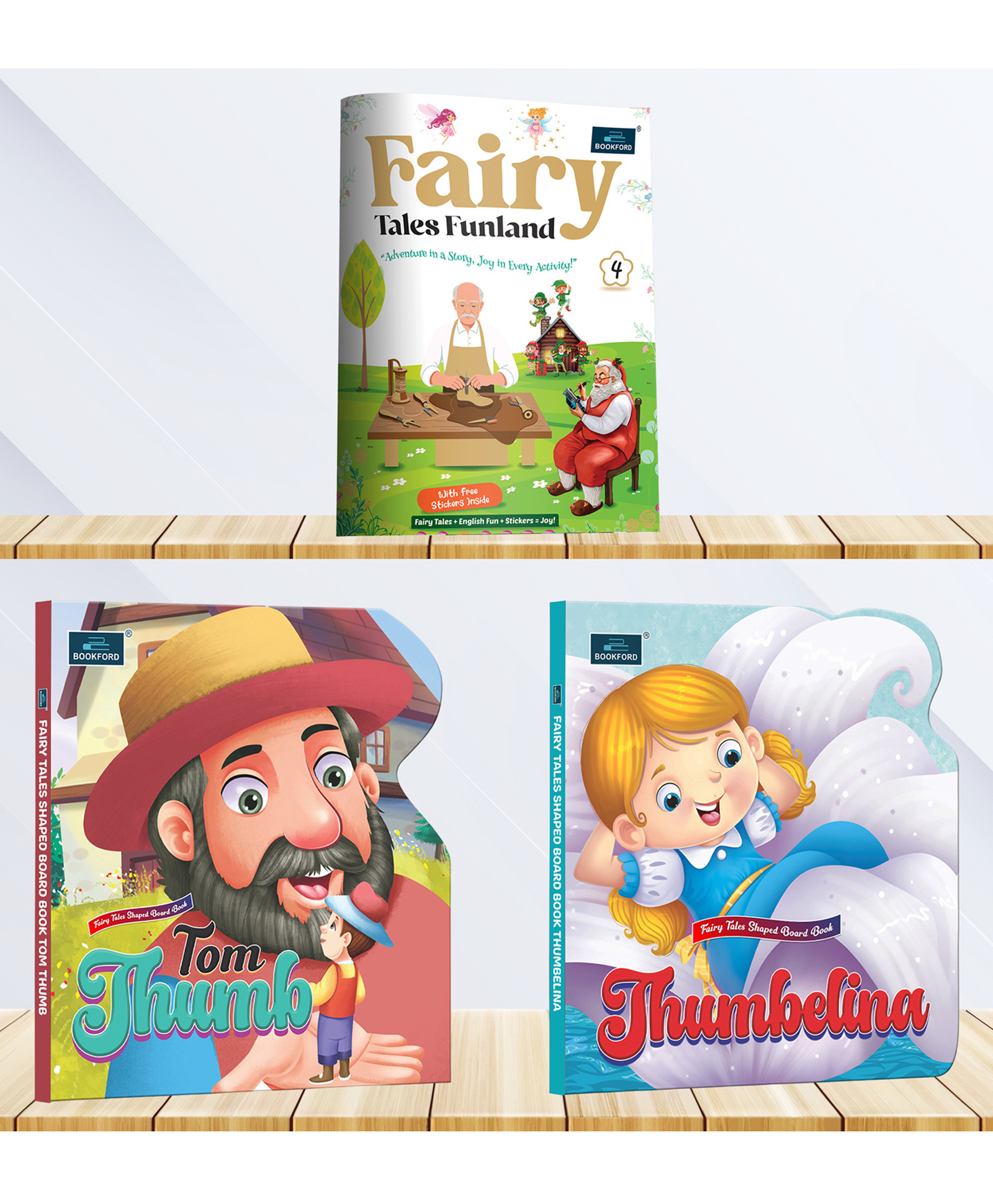bookford publications Fairy Tales Set of 3 | Tom Thumb, Thumbelina & Funland 4| Shaped Board Books for Kids- English-picture-13
