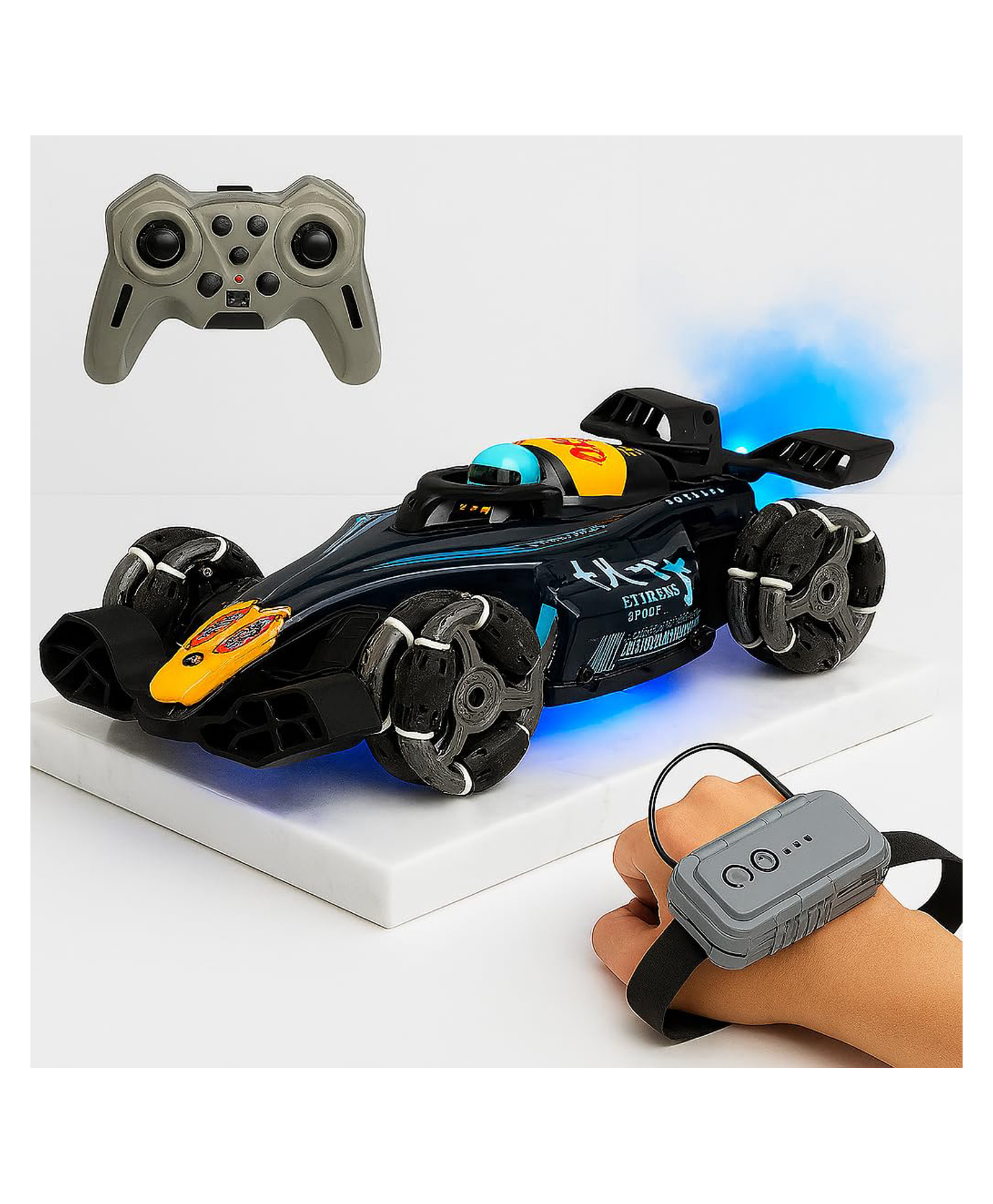 NIYAMAT RC F1 Drift Smoke Car Toy 1:14 Scale 2.4Ghz Hand Sensor Sports Racing Car 360° Rotation 3 Lights Music Spin Stunt Remote Control Cars for Boys Girl (Color May Vary)-image-4
