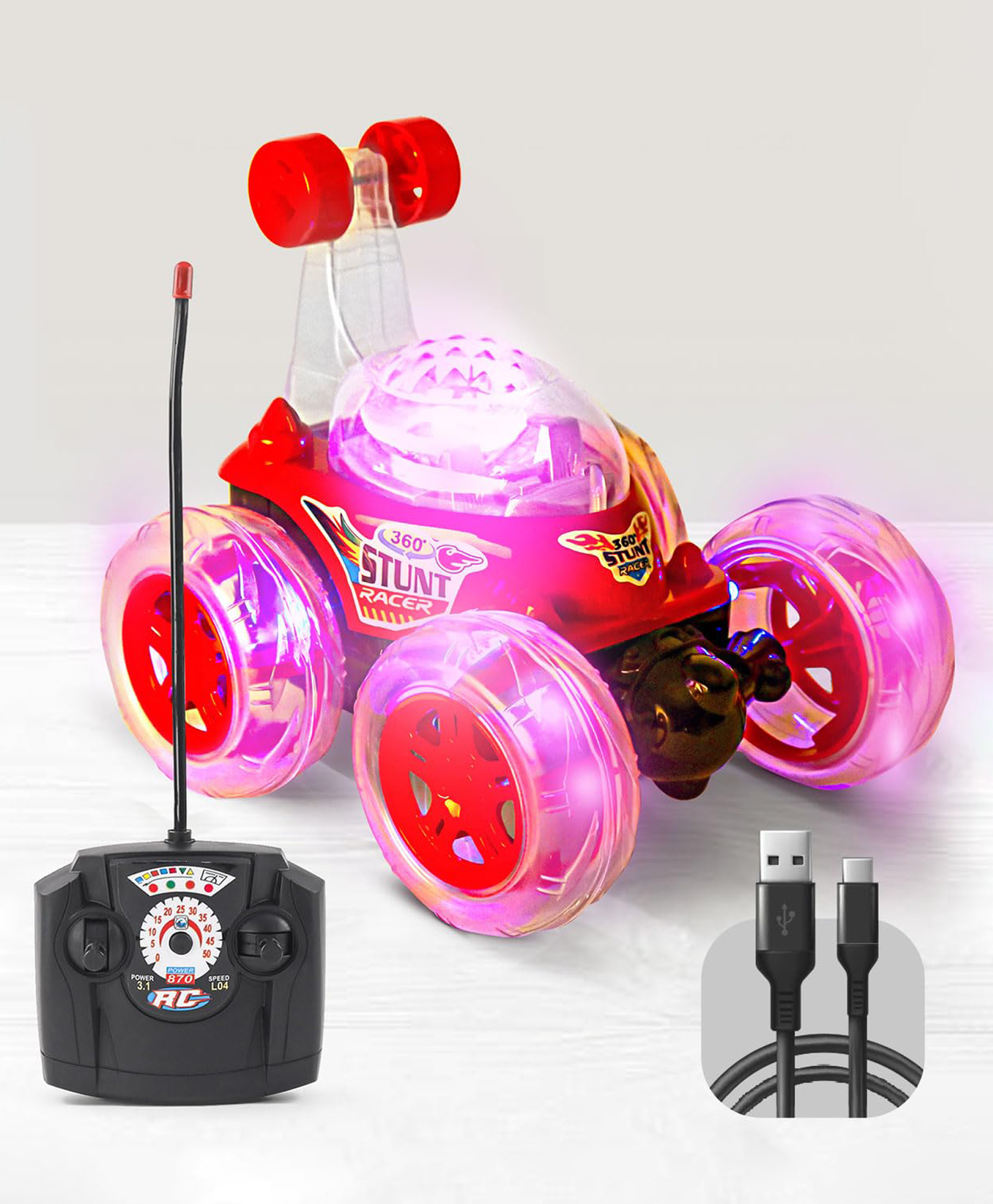 NIYAMAT Rechargeable 360° Rotating & Rolling Big Stunt Car Toy with Remote Controller with Demo Feature for Kids -Mulitcolor-picture-12
