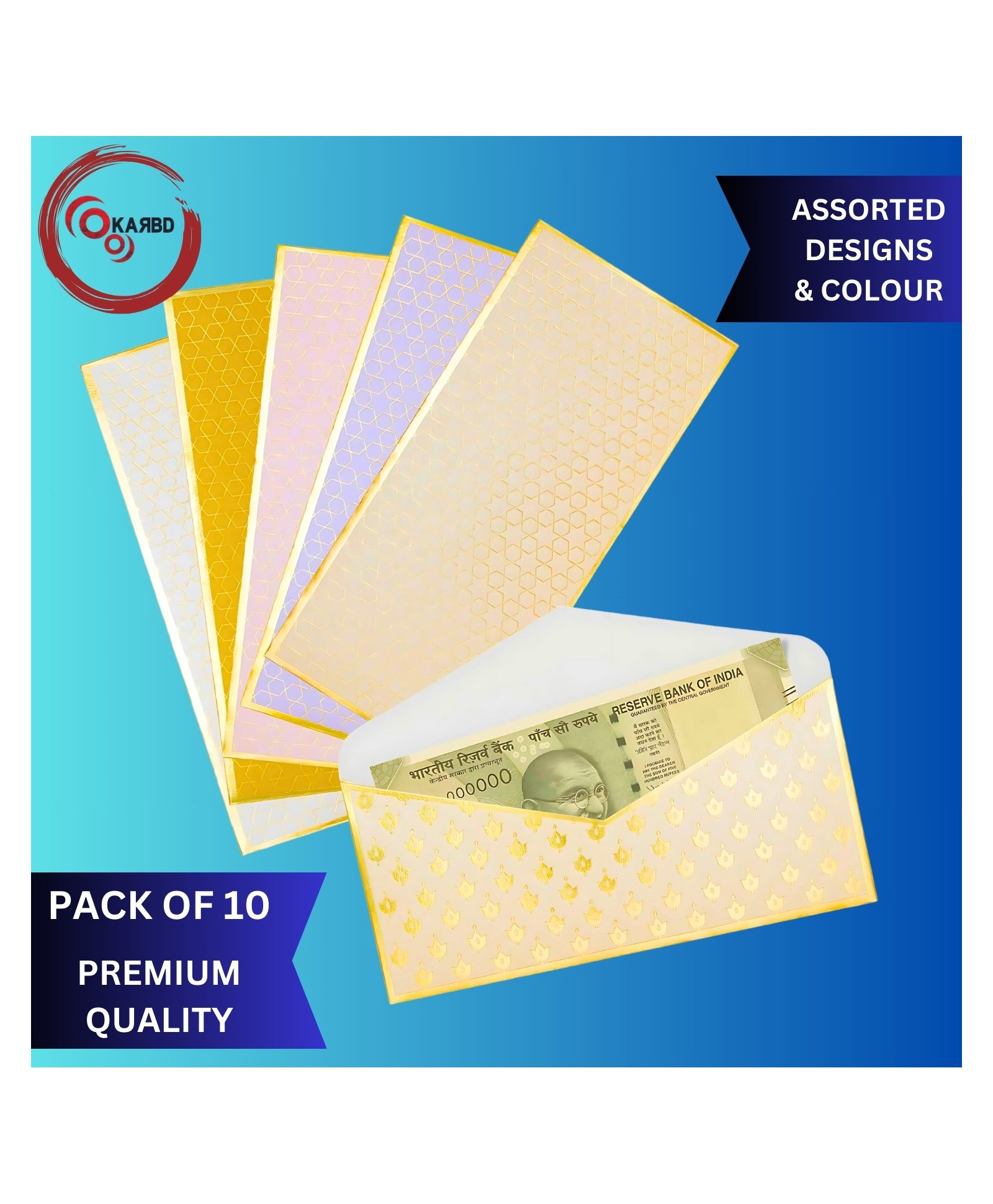 KARBD Cash Gifting Sagan Envelope Wedding Shagun Lifafa for Gifting Money - Pack of 10, Assorted Colour Design-image-2