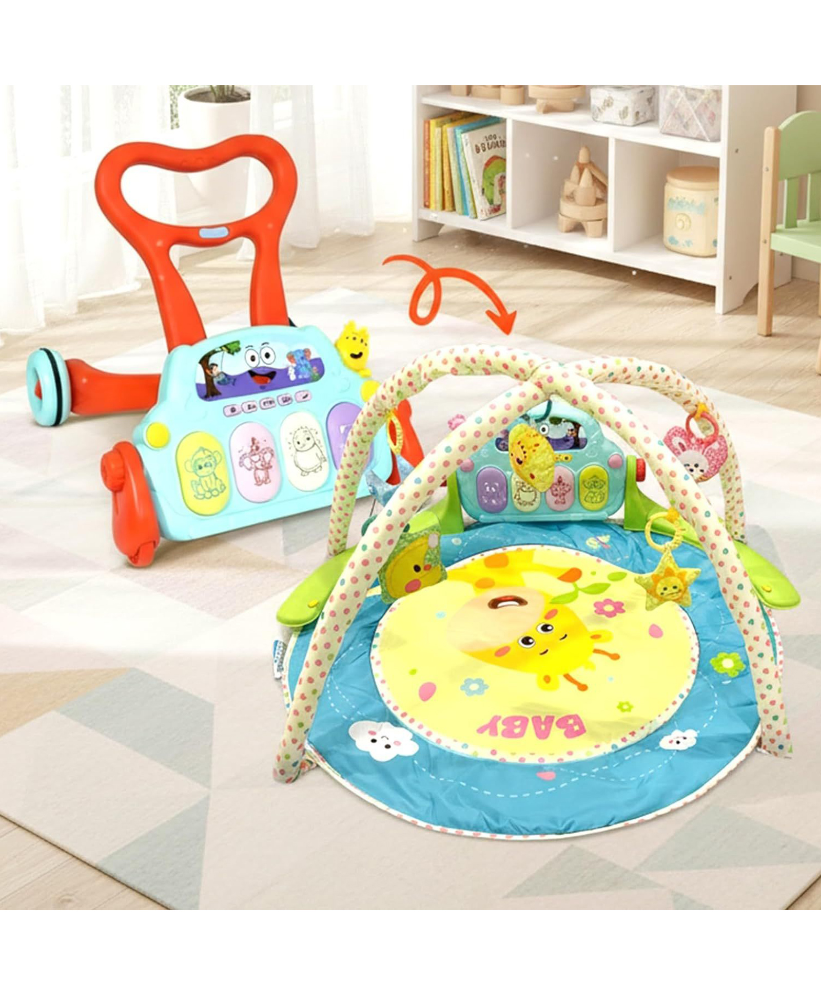StarAndDaisy 2-in-1 Baby Walker & PlayGym with Lights and Music - Multicolor
