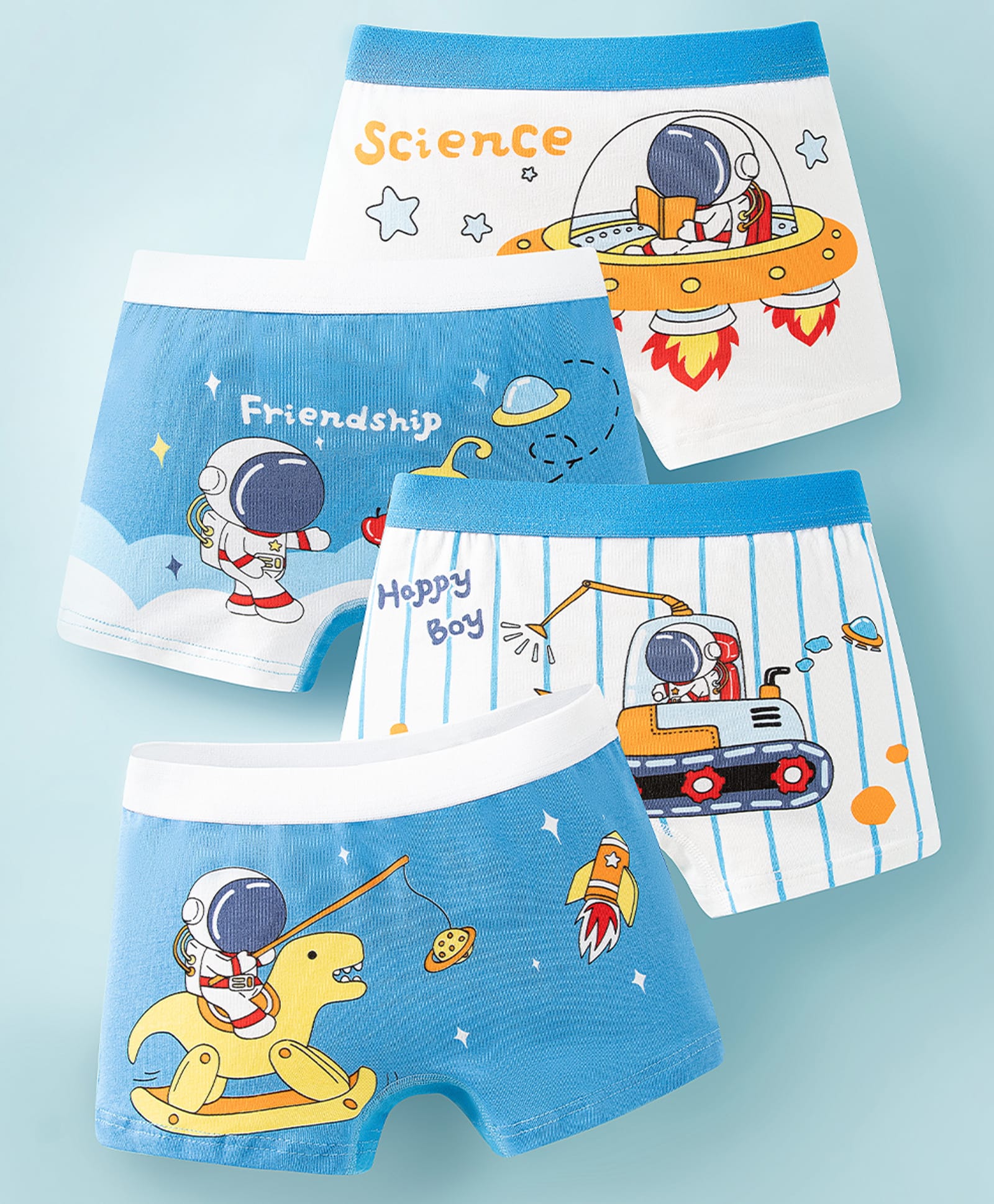 Neska Moda Modal Knit Pack Of 4 Space Theme Printed Trunks - White Blue & Yellow-picture-33