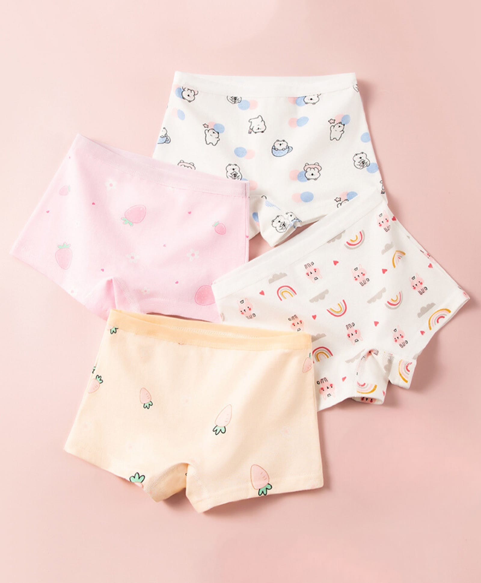 Neska Moda Modal Knit Pack Of 4 Animal Floral & Carrot Printed Panties - Pink Orange & White & Blue-picture-17