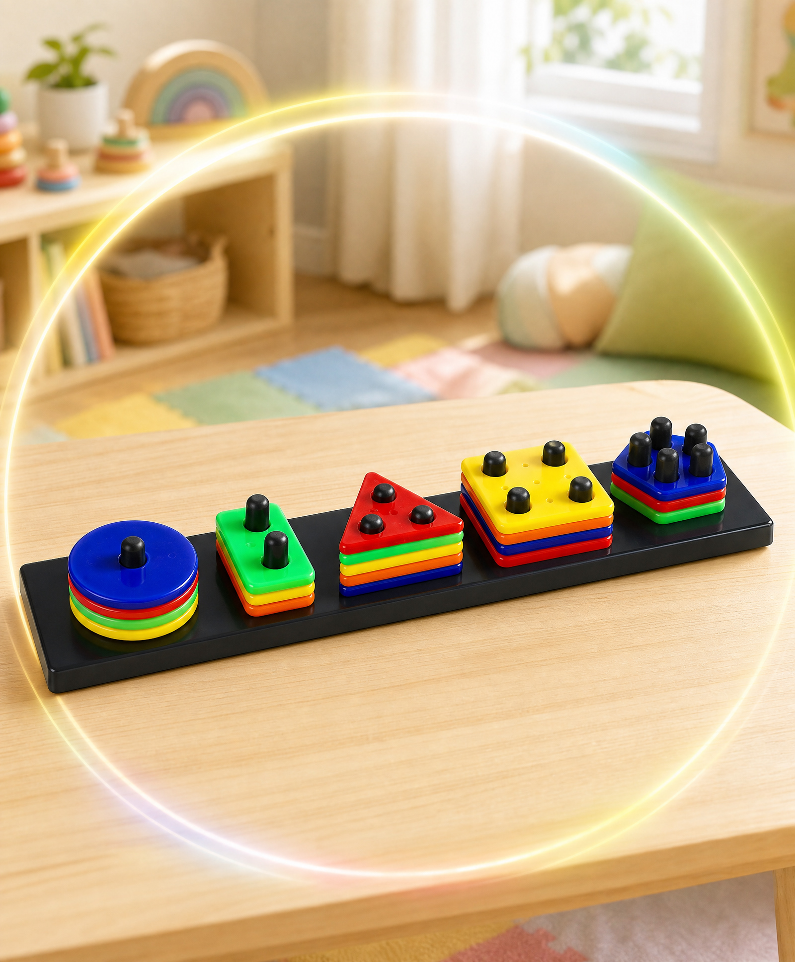 Play Nation Montessori Geometric Stacker & Colour Sorting Puzzle - Multicolor| Shape Sorting & Stacking Toy| Problem Solving & Motor Skill Development| Early Learning Educational Toy| BIS Certified-image-7
