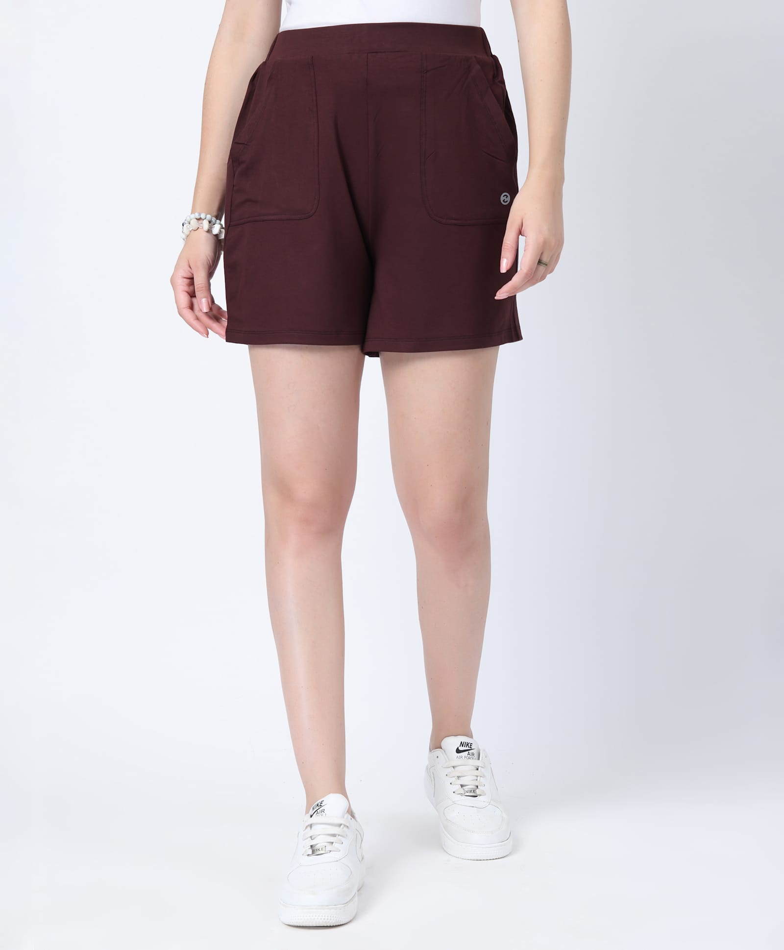 Zelena 95% Viscose 5% Lycra Woven Solid Maternity Extra Stretchable Mid Rise Pregnancy & Postpartum Shorts - Dark Chocolate-image-4