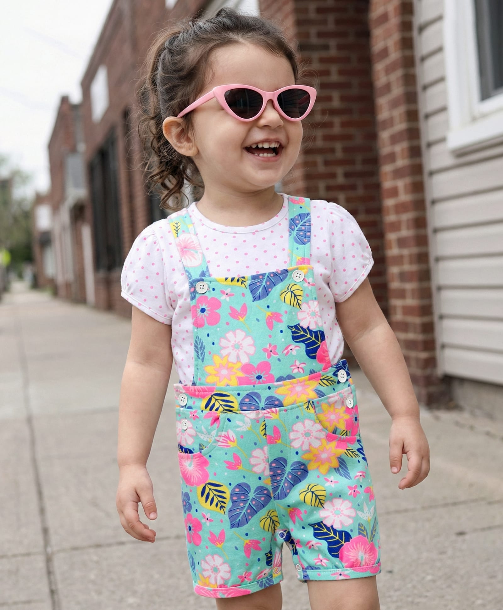 Babyhug Single Jersey Knit Half Sleeves Polka Dots & Floral Printed T-Shirt & Dungaree - White-image-40