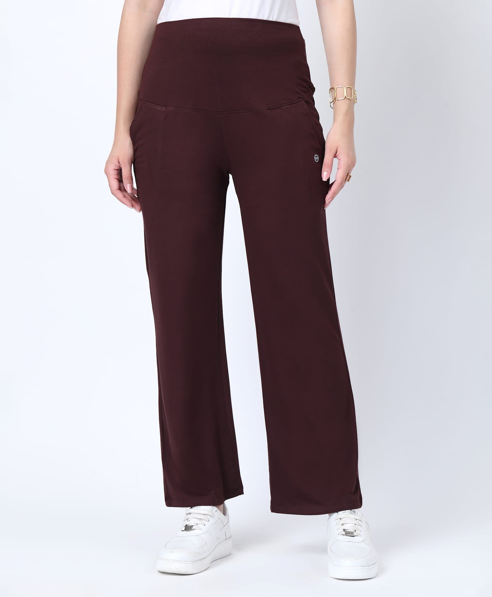 Zelena 95% Viscose 5% Lycra Woven Solid Soft Belly Support & Stretchable Flared Maternity Pants - Dark Chocolate-image-9