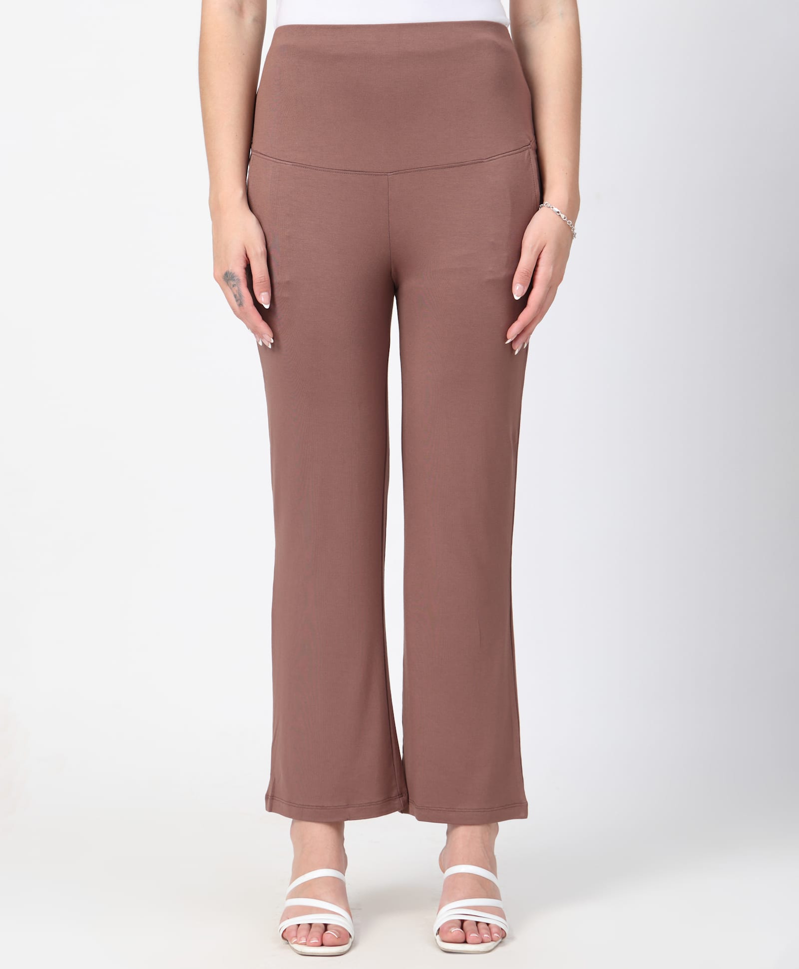 Zelena 95% Viscose 5% Lycra Woven Solid Maternity Pants - Mocha-picture-34