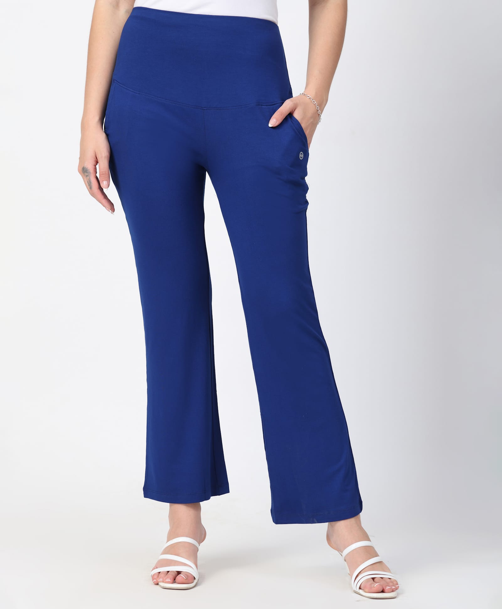 Zelena 95% Viscose 5% Lycra Woven Solid Maternity Pants - Royal Blue-picture-39