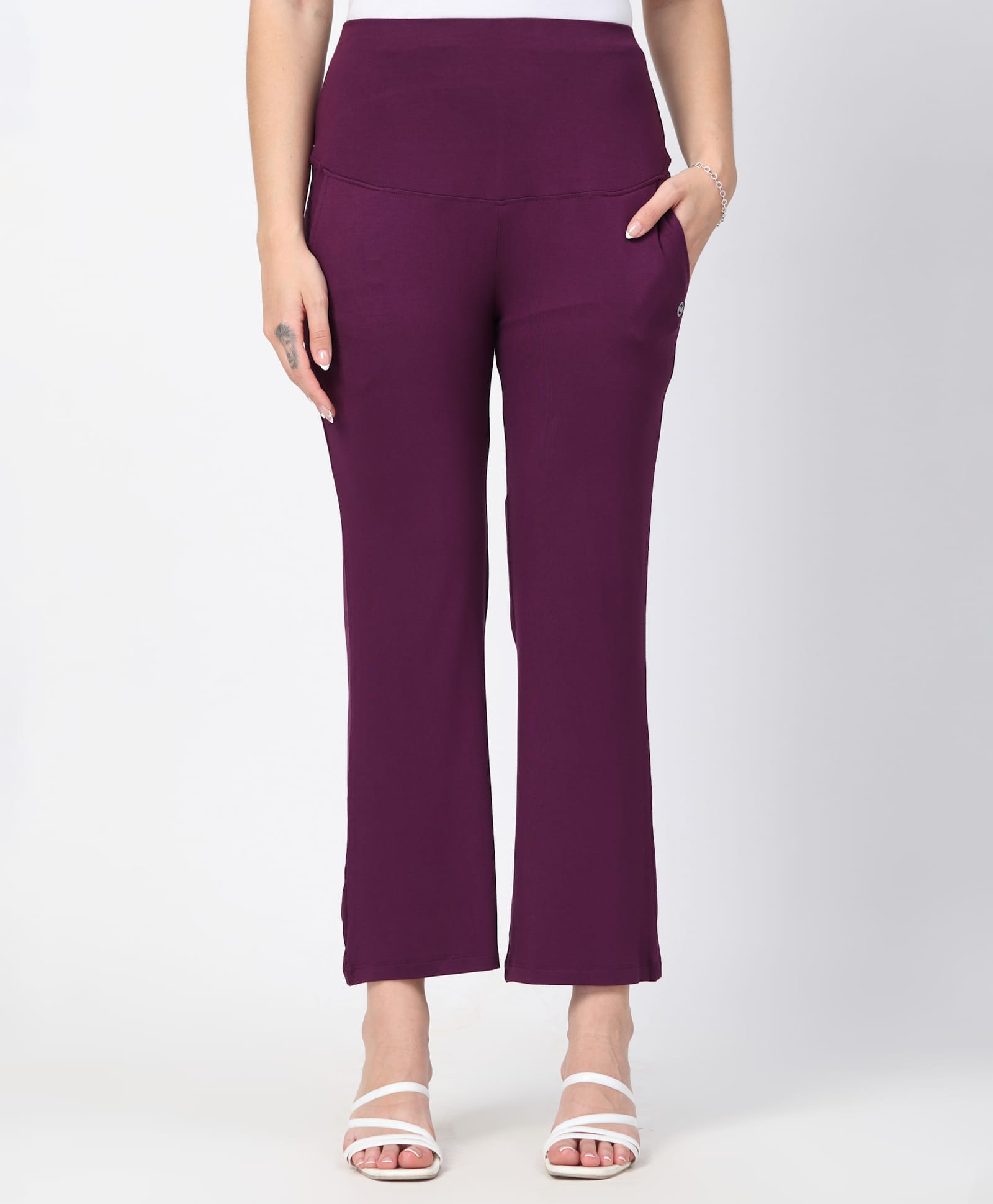Zelena 95% Viscose 5% Lycra Woven Solid Maternity Pants - Burgundy-picture-13