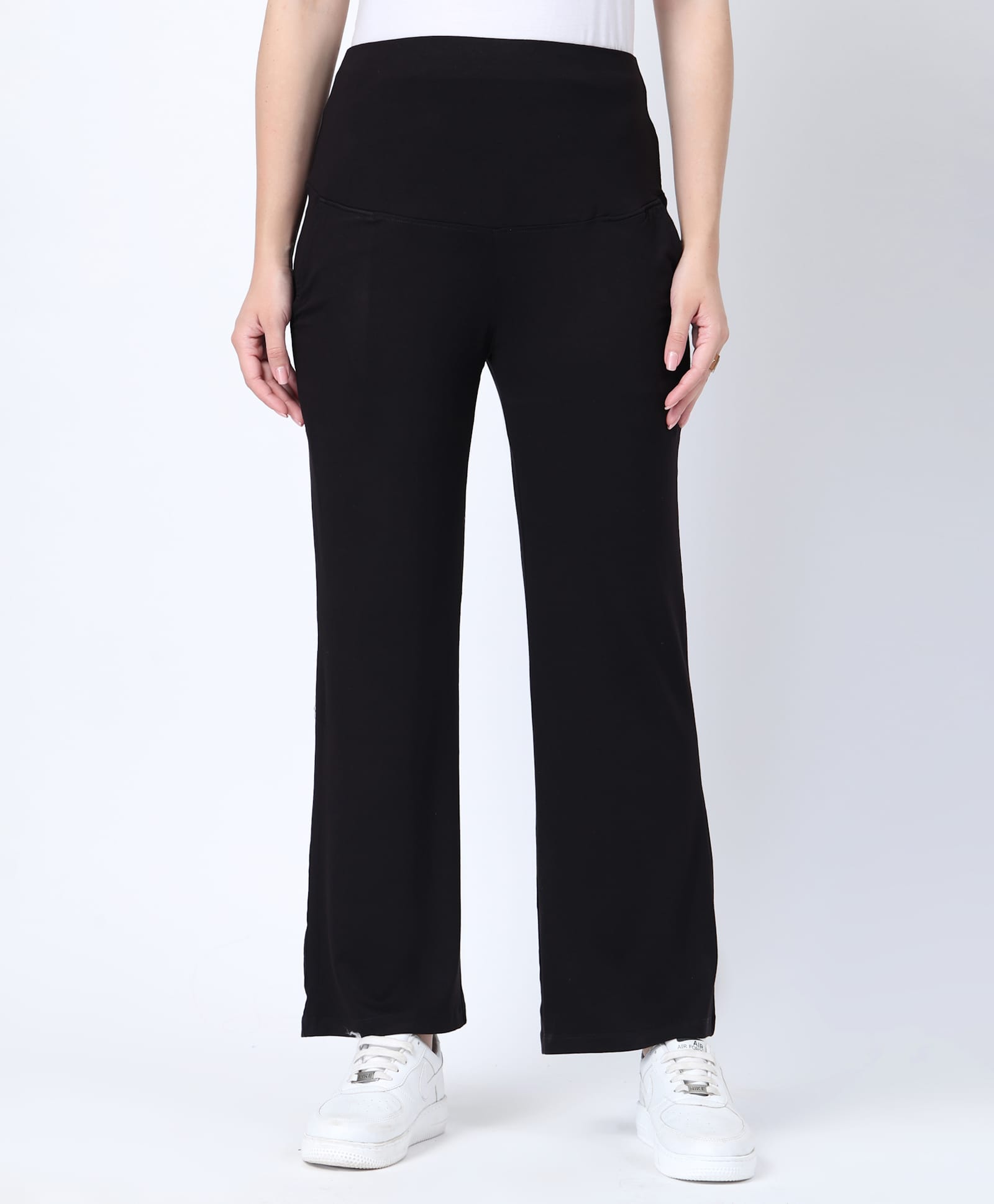 Zelena 95% Viscose 5% Lycra Woven Solid Maternity Pants - Black-image-39