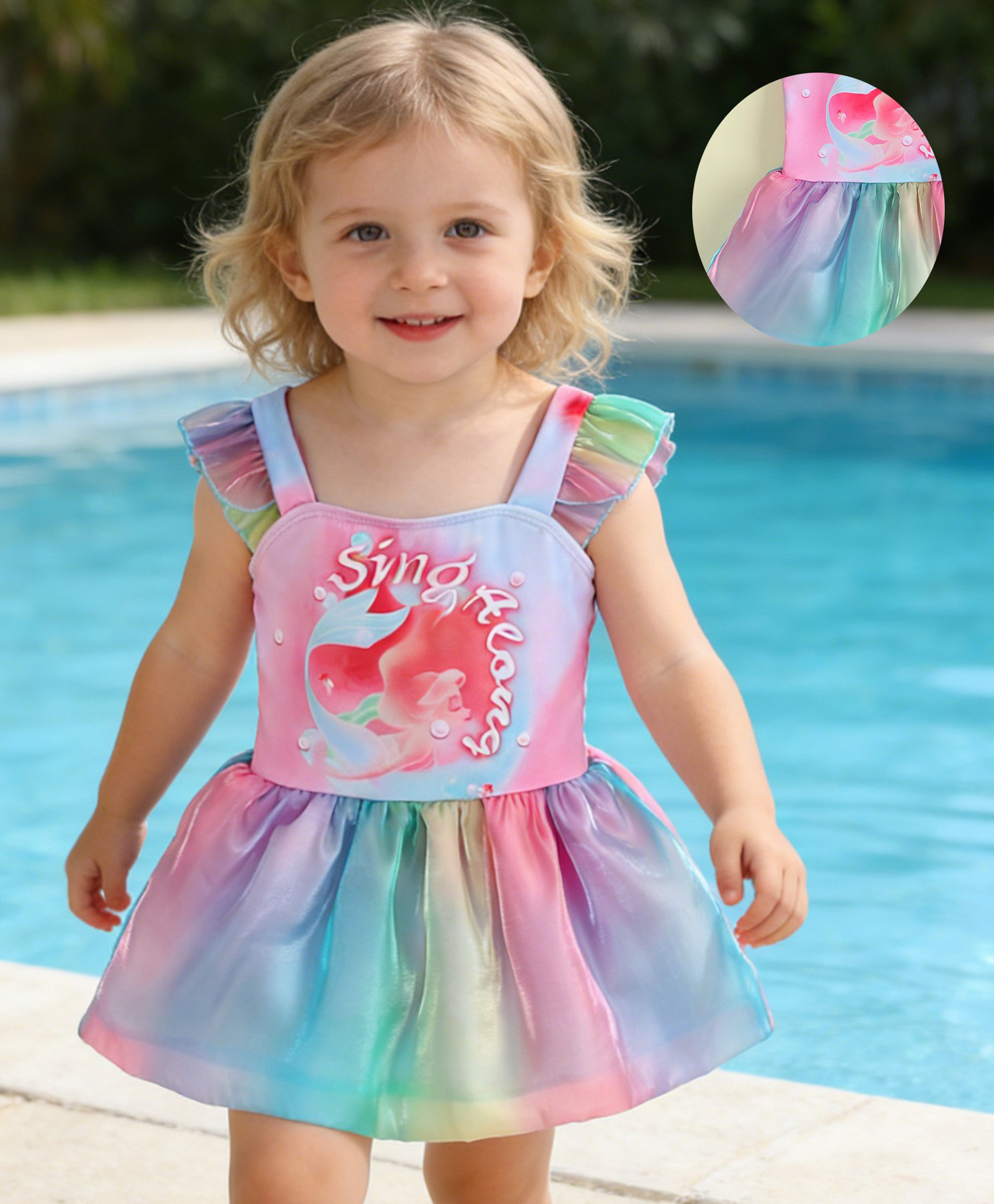 Babyhug Sleeveless Mermaid Printed Frock Swimsuit - Purple-image-33