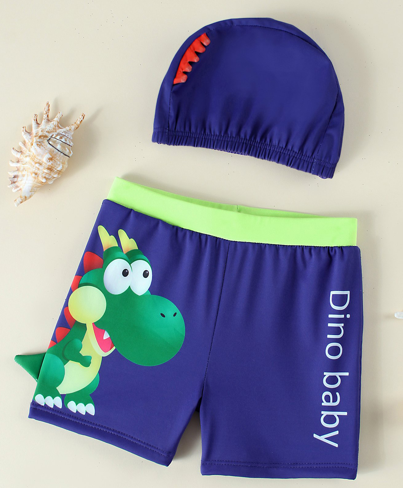 Babyhug Dino Printed Swimming Trunk With Cap - Navy Blue-image-3