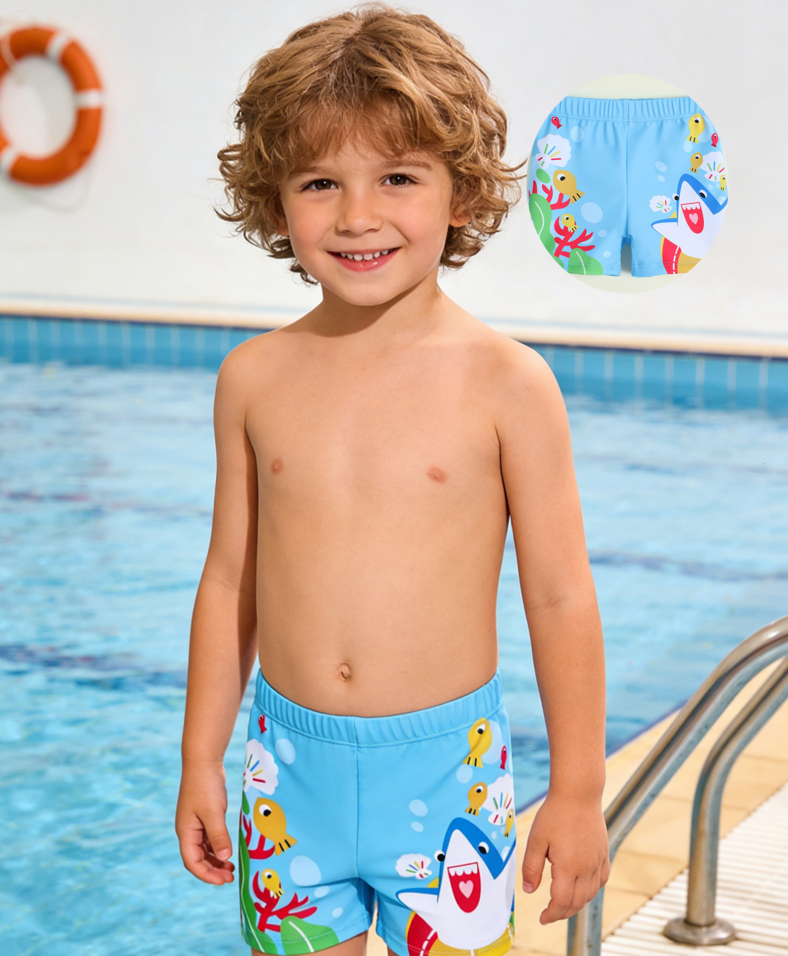 Babyhug Sea Life Printed Swimming Trunk - Light Blue-image-5