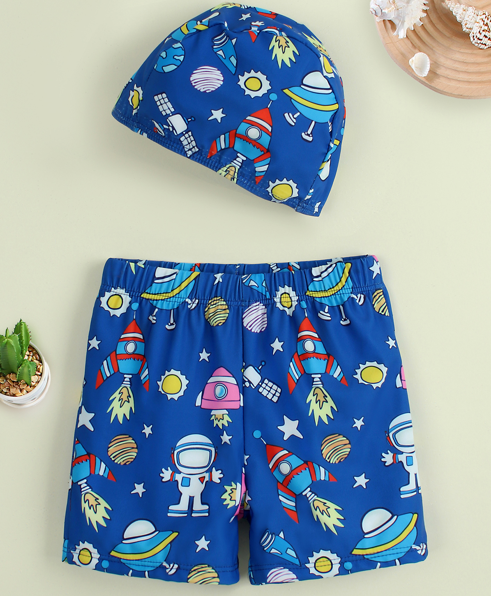 Babyhug Swimming Trunk with Cap & Space Theme Print - Navy Blue-image-10