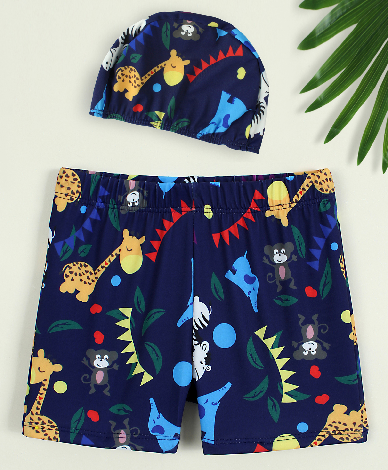 Babyhug Swimming Trunk with Cap & Jungle Theme Print - Navy Blue-image-44