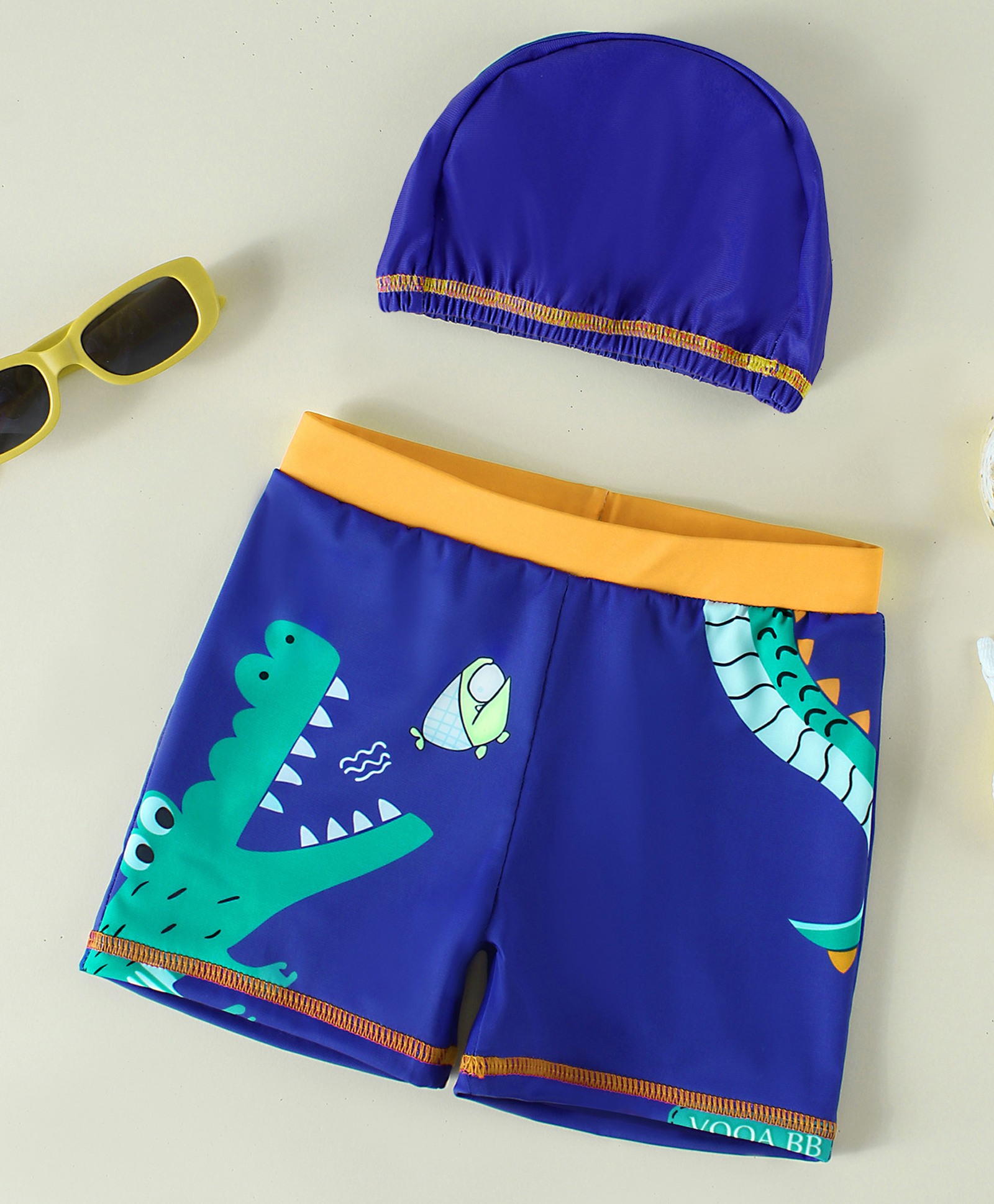 Babyhug Crocodile Printed Swimming Trunk With Cap - Blue-picture-14