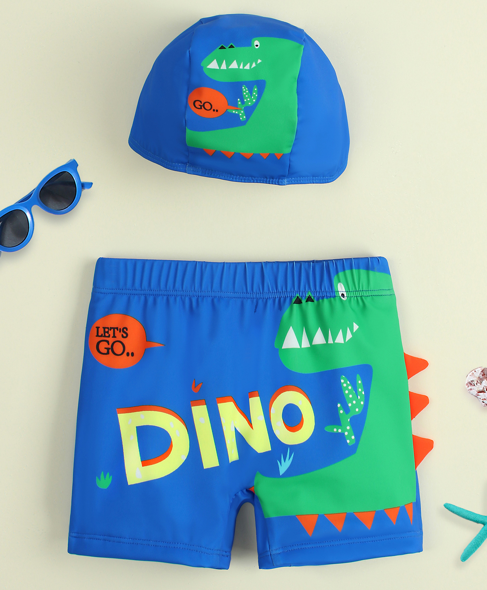 Babyhug Dino Printed Swimming Trunk With Cap - Blue-image-7
