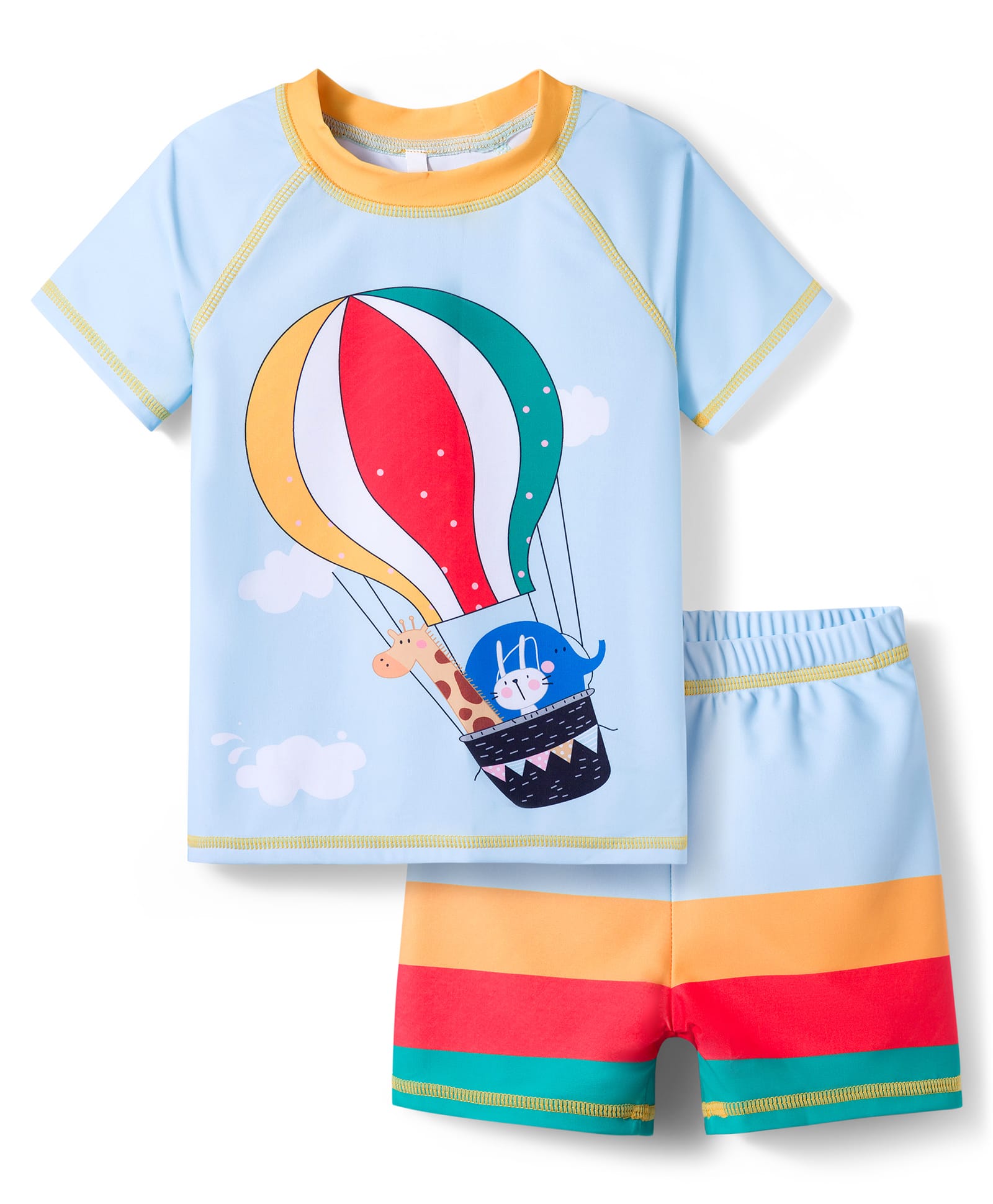 Babyhug Half Sleeves Two Piece Swimsuit with Hot Air Balloon Print - Light Blue-picture-26