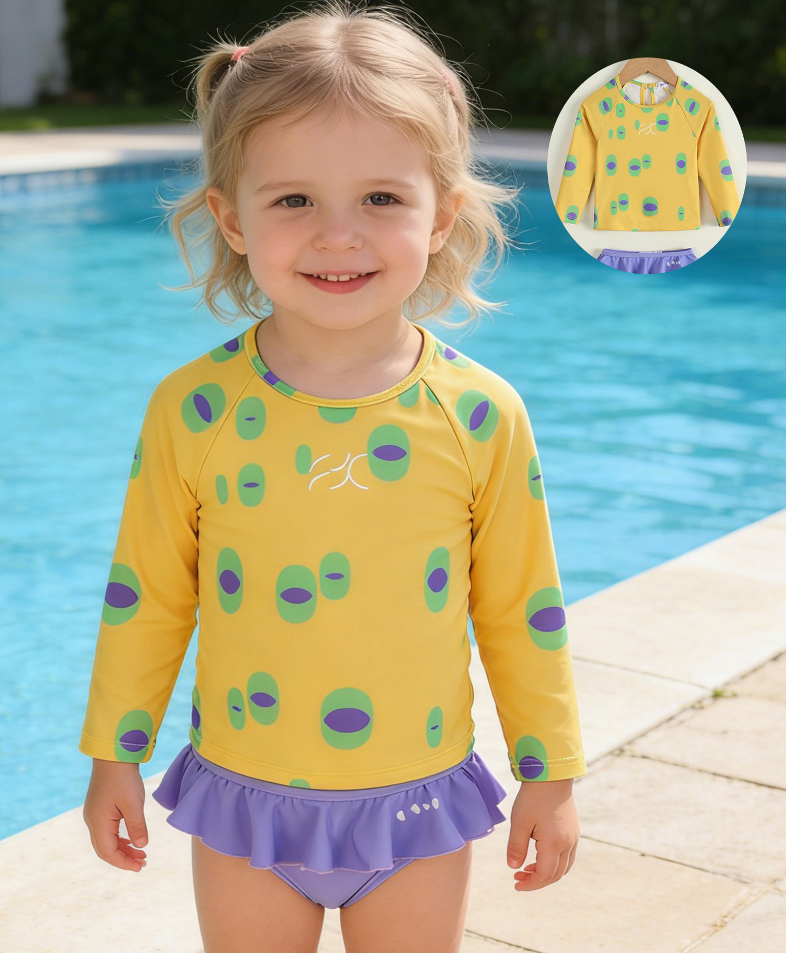 Mark & Mia Raglan Full Sleeves Printed Two Piece Swimsuit - Yellow & Purple-image-31