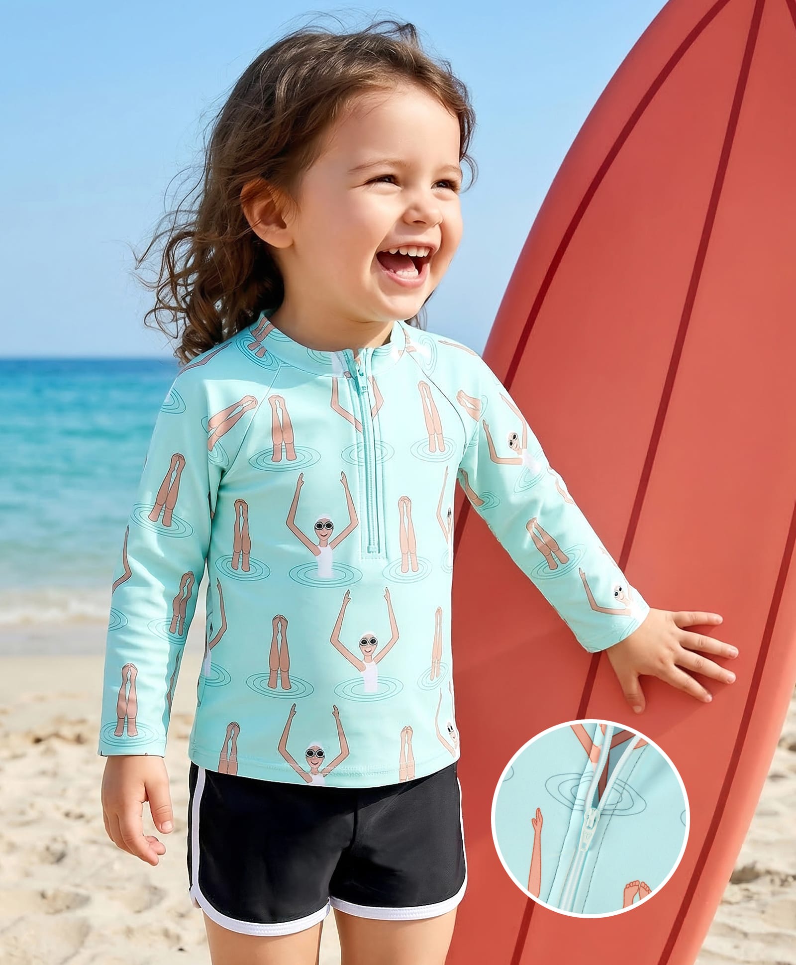 Mark & Mia Full Sleeves Swimmers Printed Two Piece Swimsuit - Sea Green & Black-picture-13
