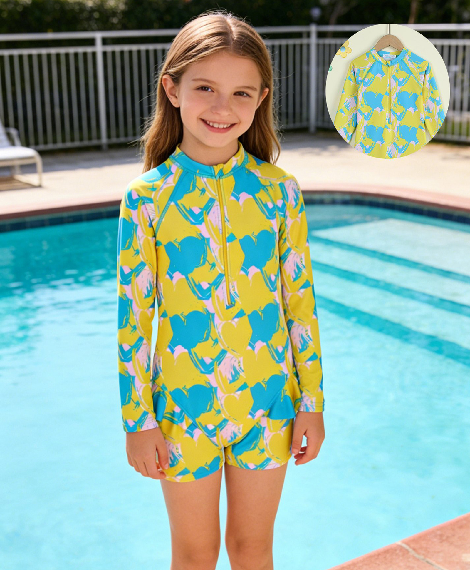Mark & Mia Raglan Full Sleeves Printed Legged Swimsuit - Multicolour-image-48