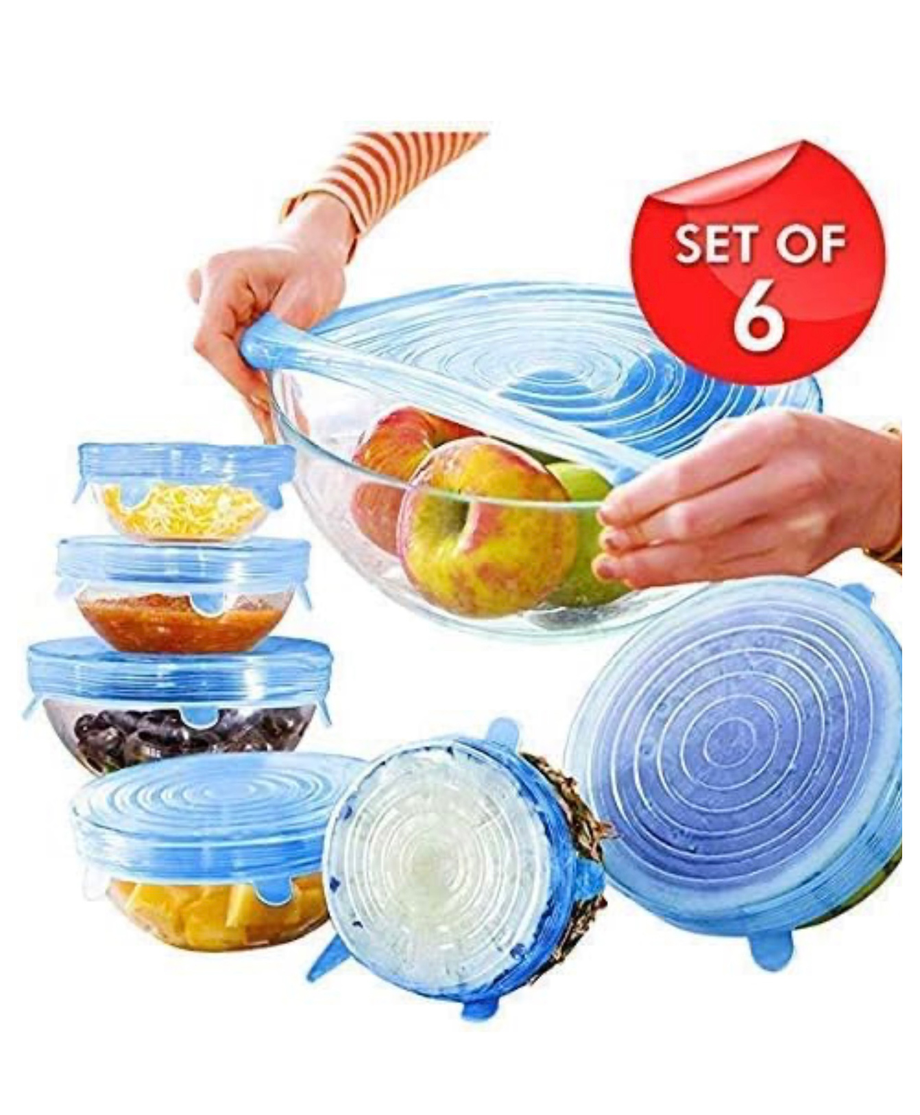 ARCADE TOYS Silicone Stretch Lids Flexible Covers foR Utensils, Bowls,Plates Jars, Cans, Mugs, Dishwasher, Freezer Safe, Food Safety Reusable Lids 6 pcs Multi Size (Multicolor)-image-22