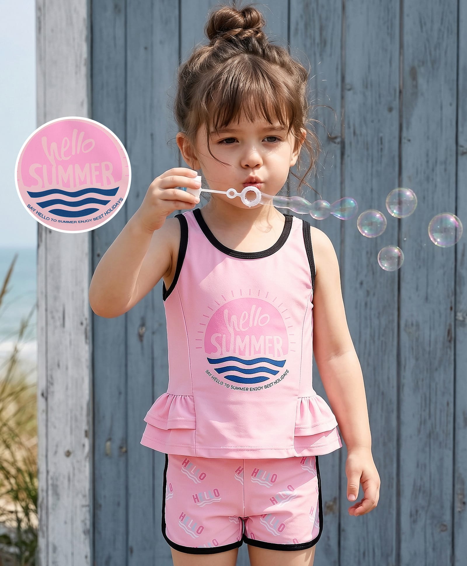 Mark & Mia Sleeveless Two Piece Swimsuit with Text Print - Pink